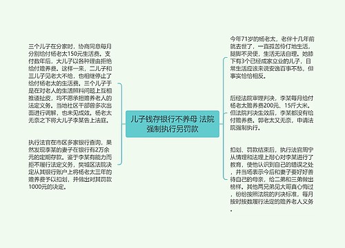 儿子钱存银行不养母 法院强制执行另罚款