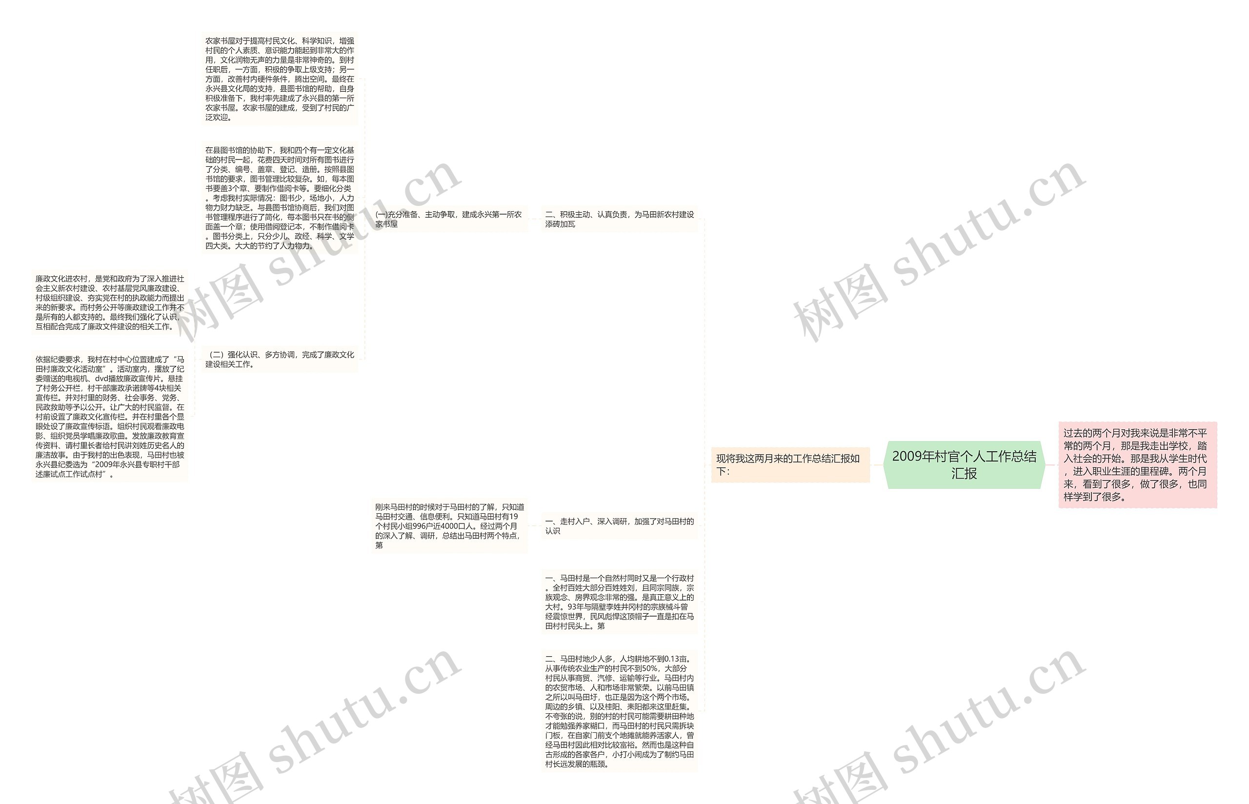 2009年村官个人工作总结汇报思维导图