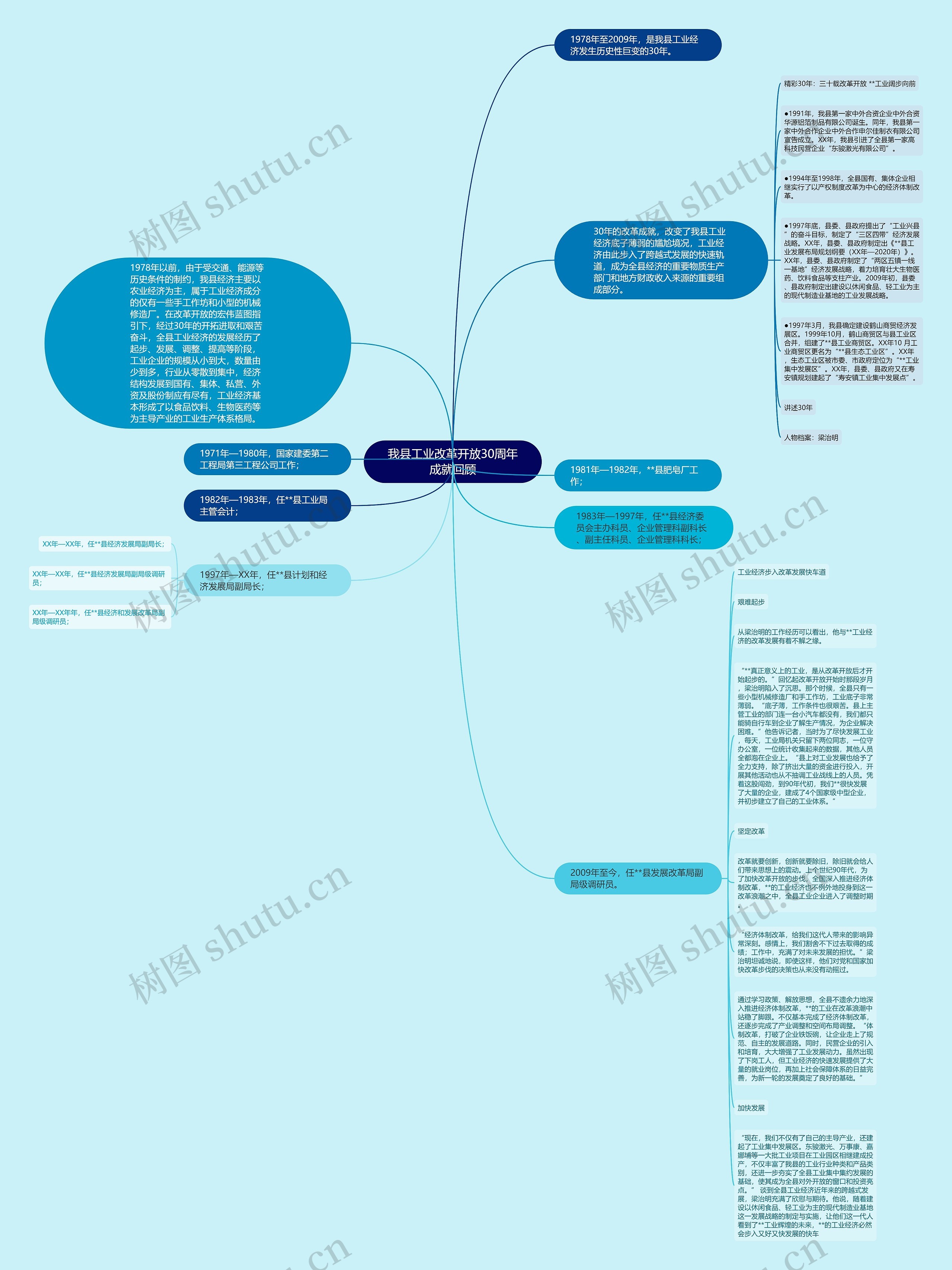 我县工业改革开放30周年成就回顾思维导图