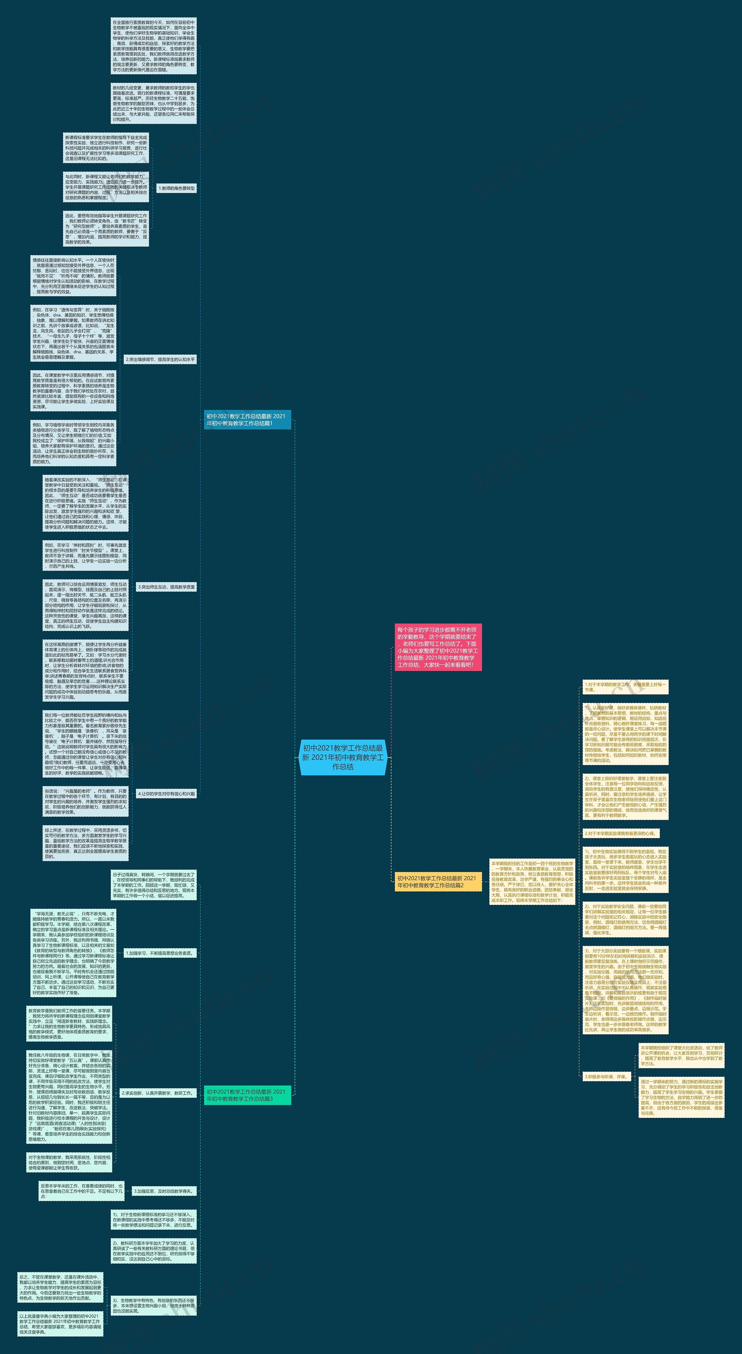 初中2021教学工作总结最新 2021年初中教育教学工作总结思维导图