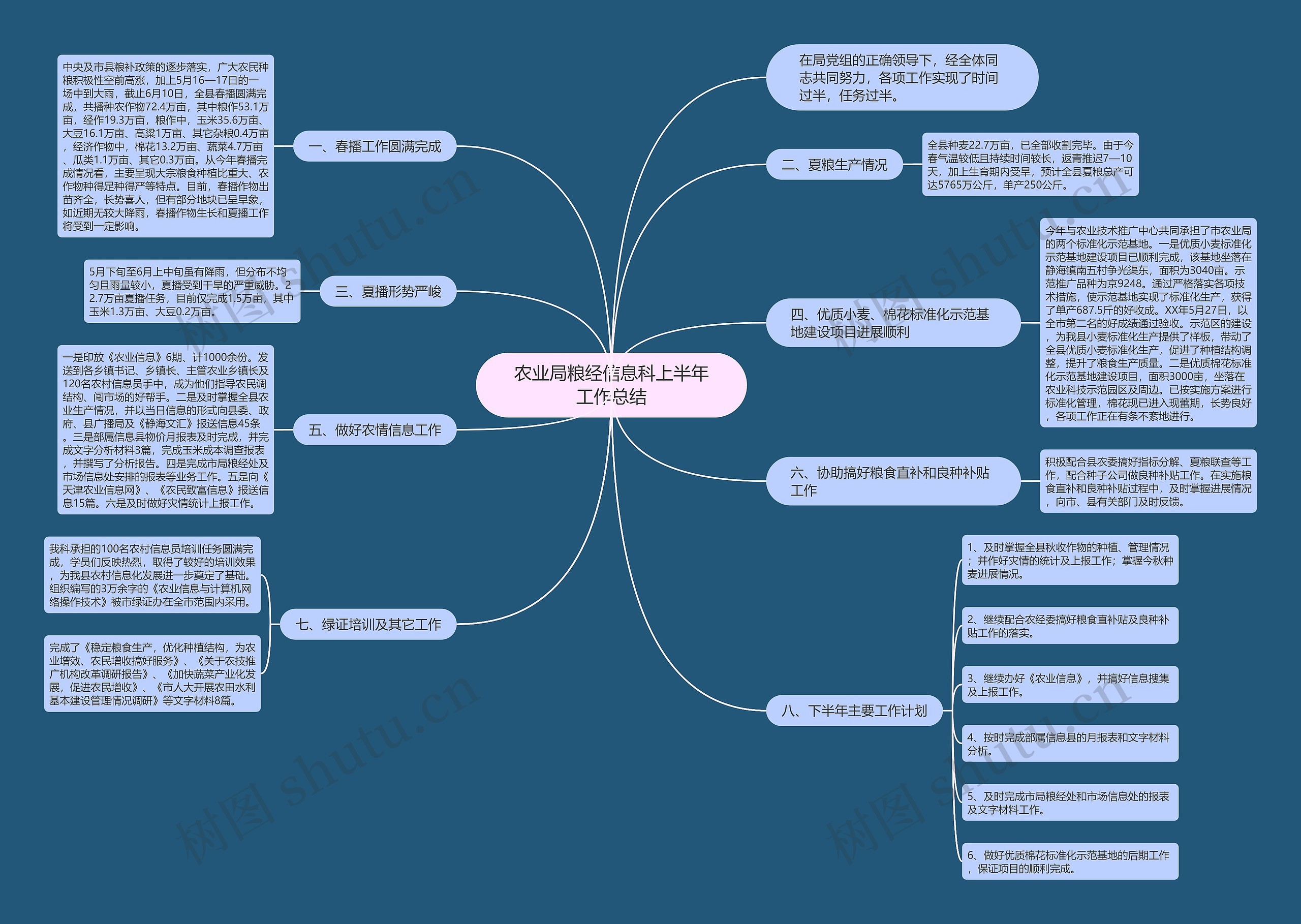 农业局粮经信息科上半年工作总结思维导图