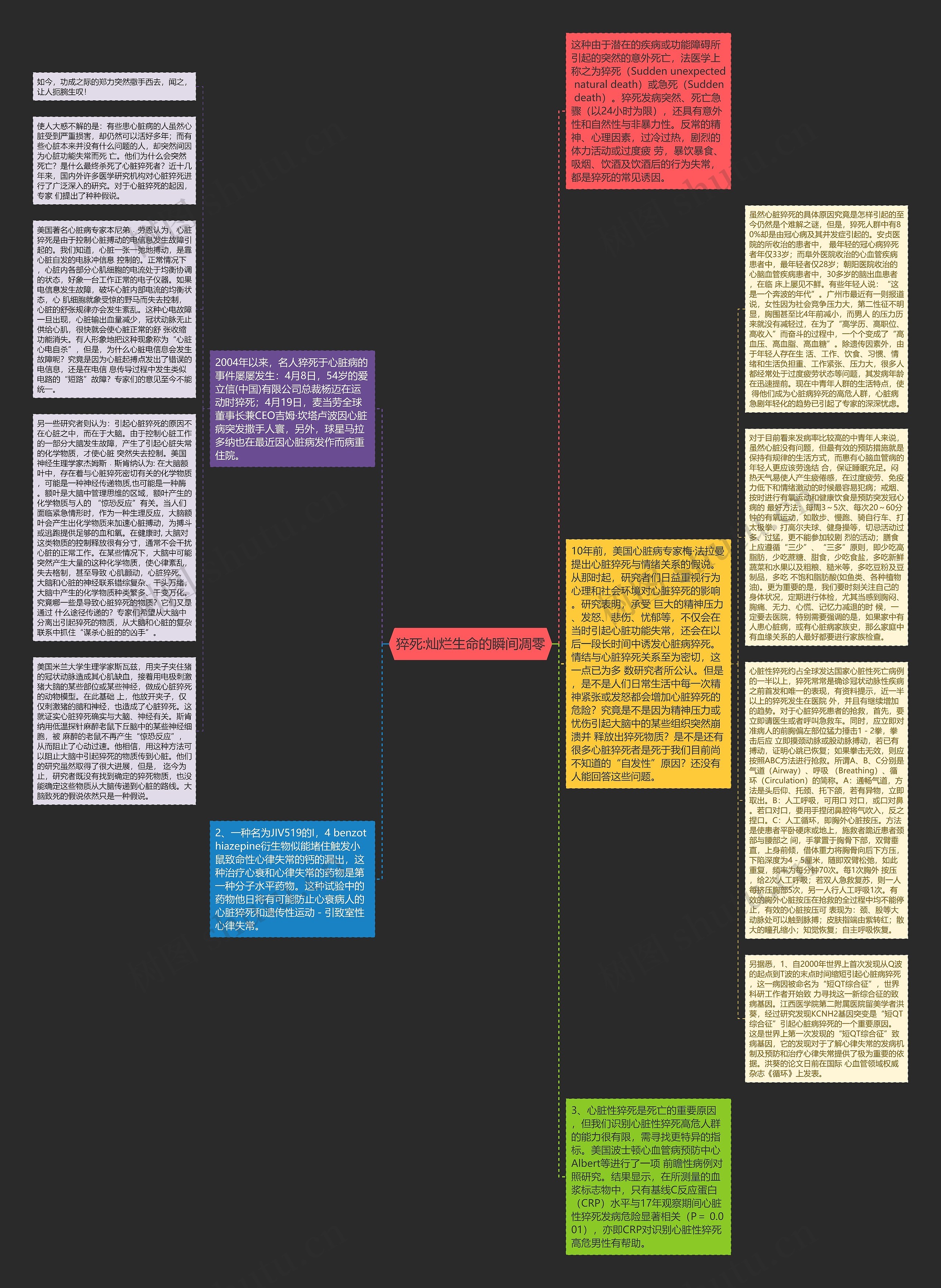 猝死:灿烂生命的瞬间凋零思维导图