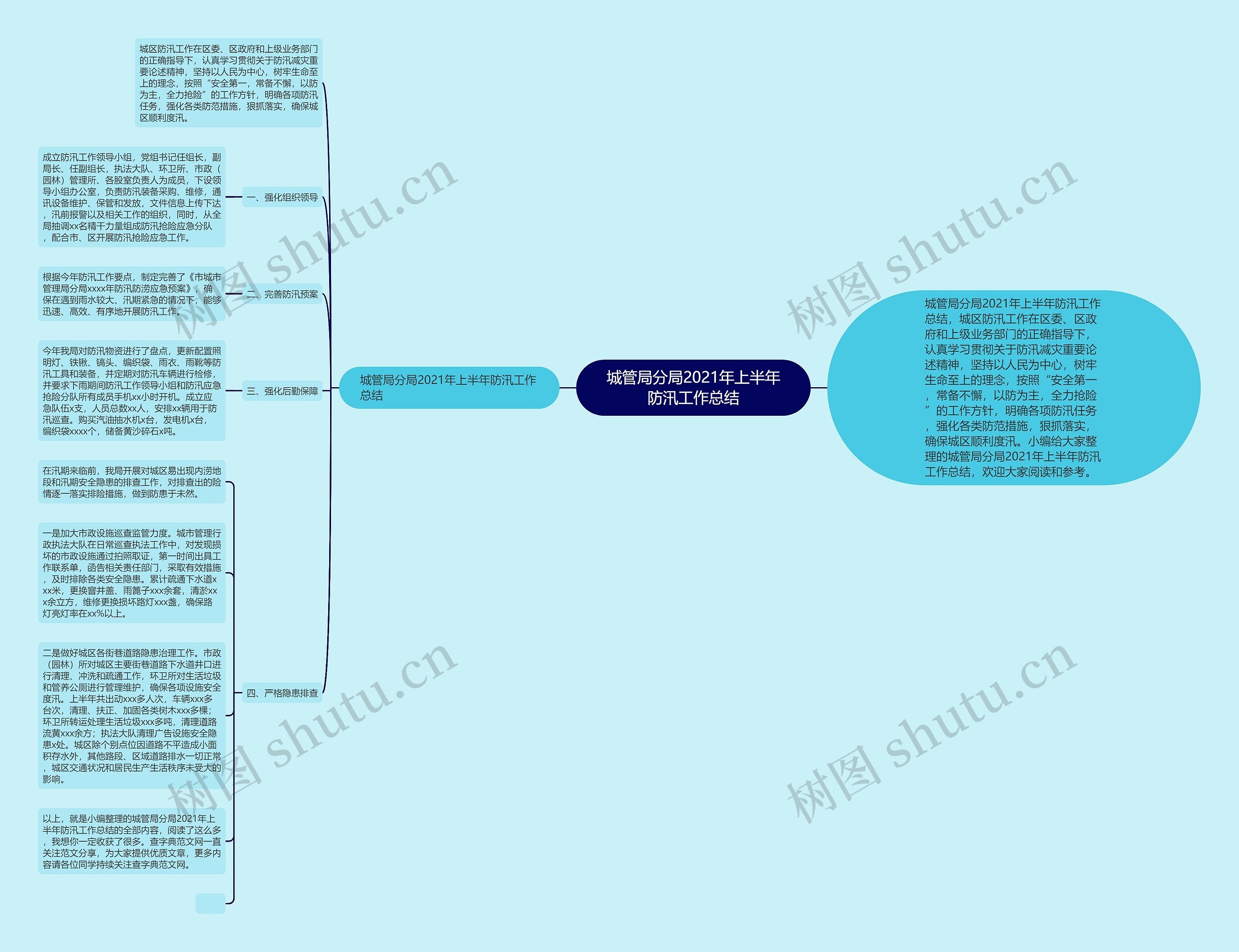 城管局分局2021年上半年防汛工作总结思维导图