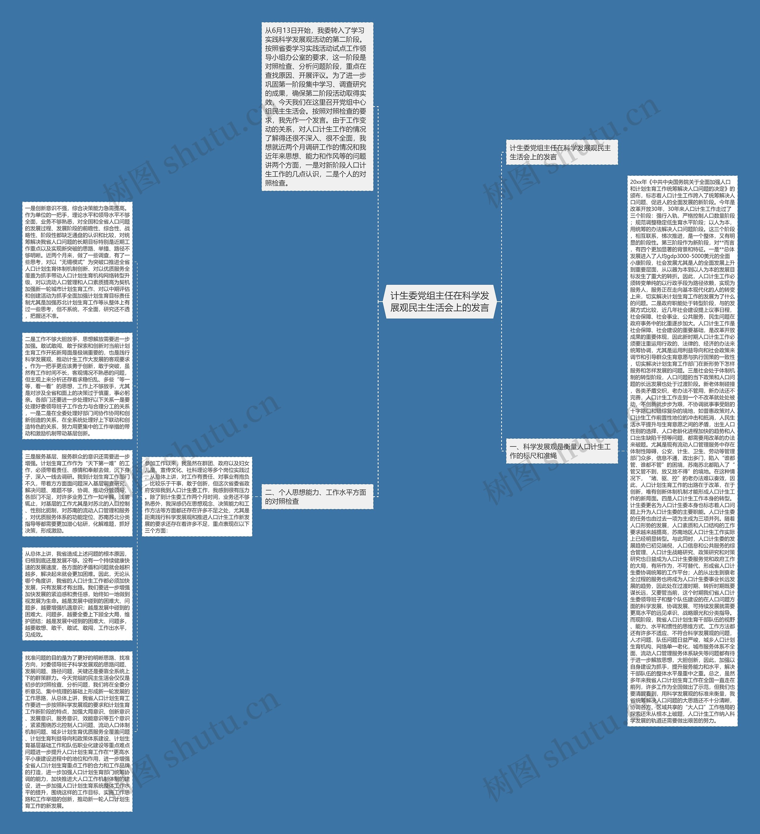 计生委党组主任在科学发展观民主生活会上的发言思维导图