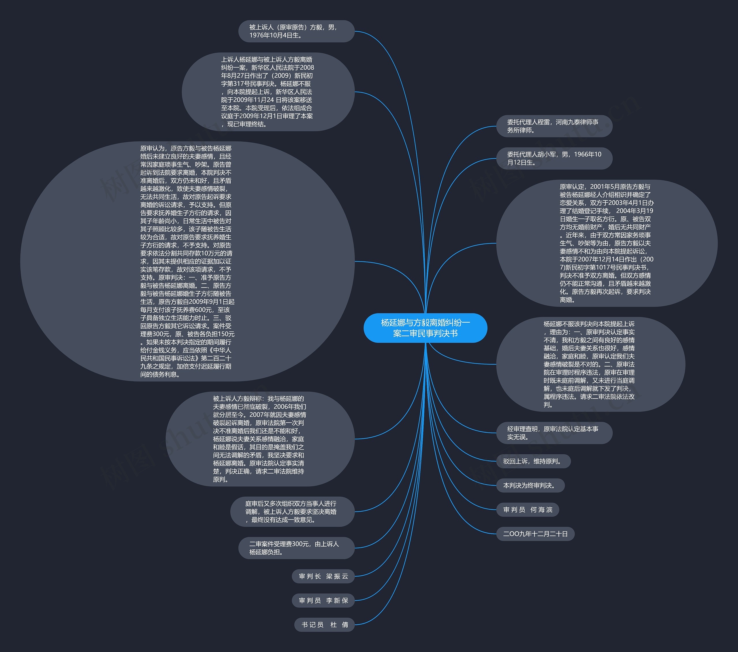 杨延娜与方毅离婚纠纷一案二审民事判决书思维导图