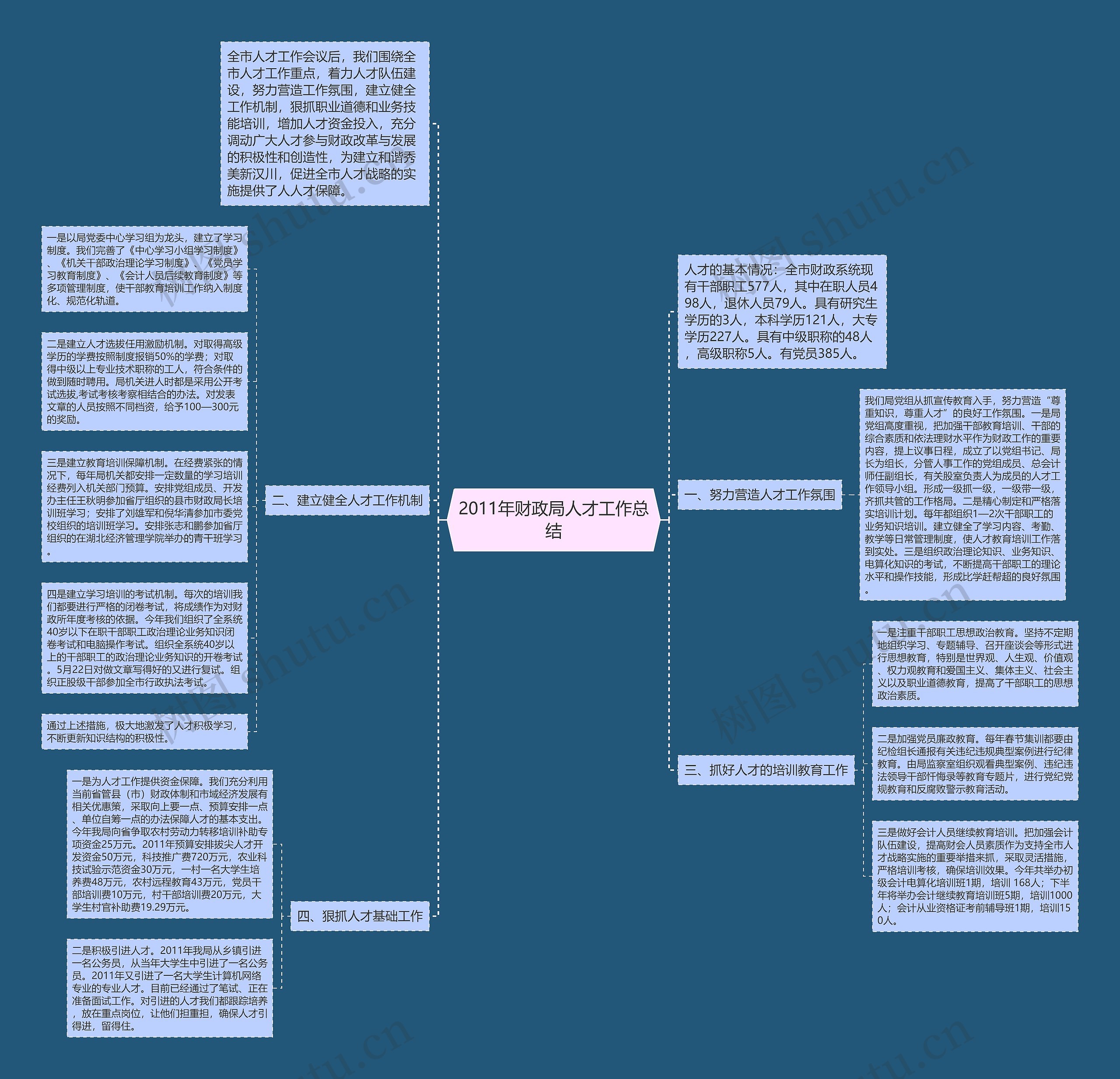2011年财政局人才工作总结思维导图