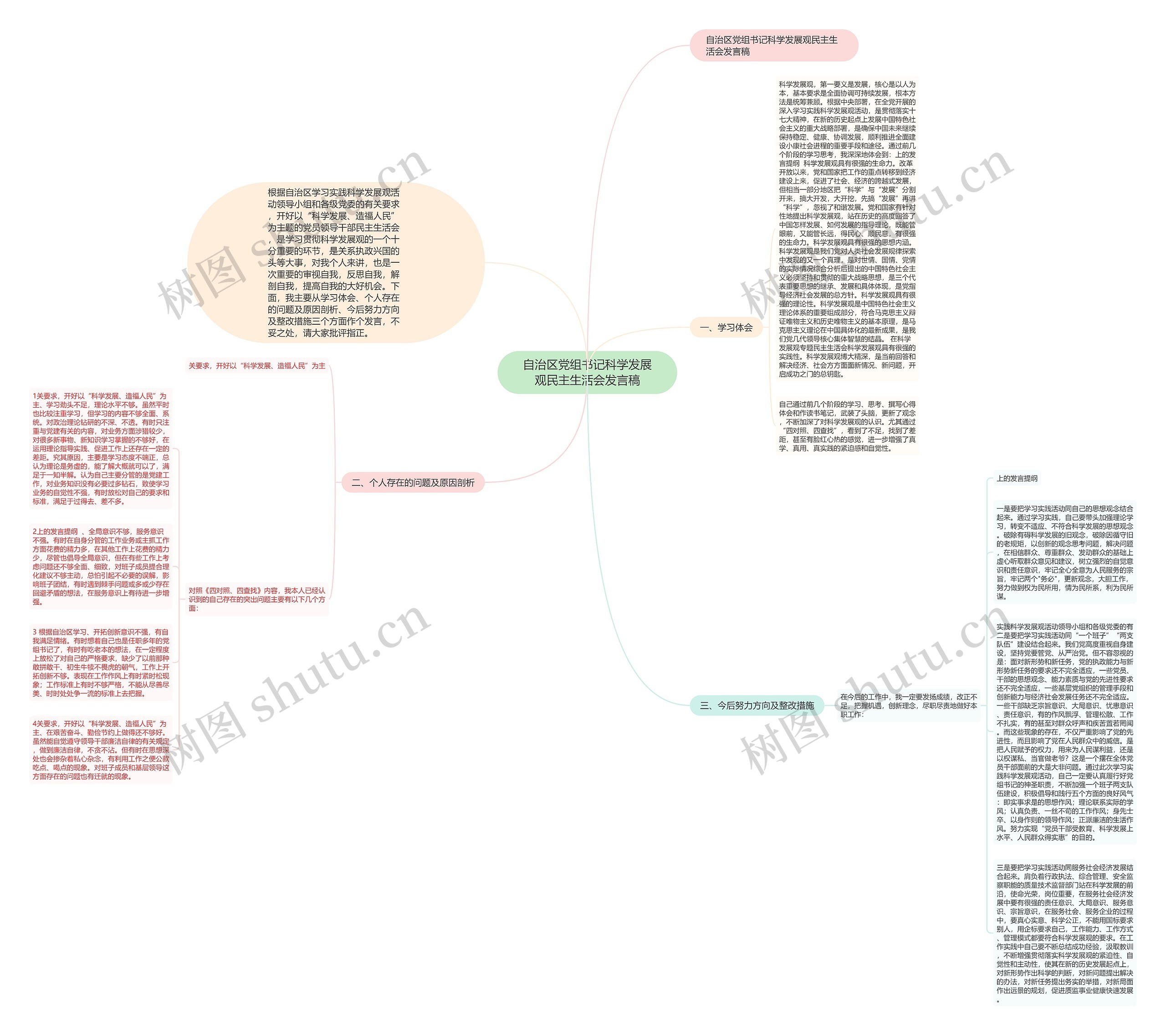 自治区党组书记科学发展观民主生活会发言稿思维导图