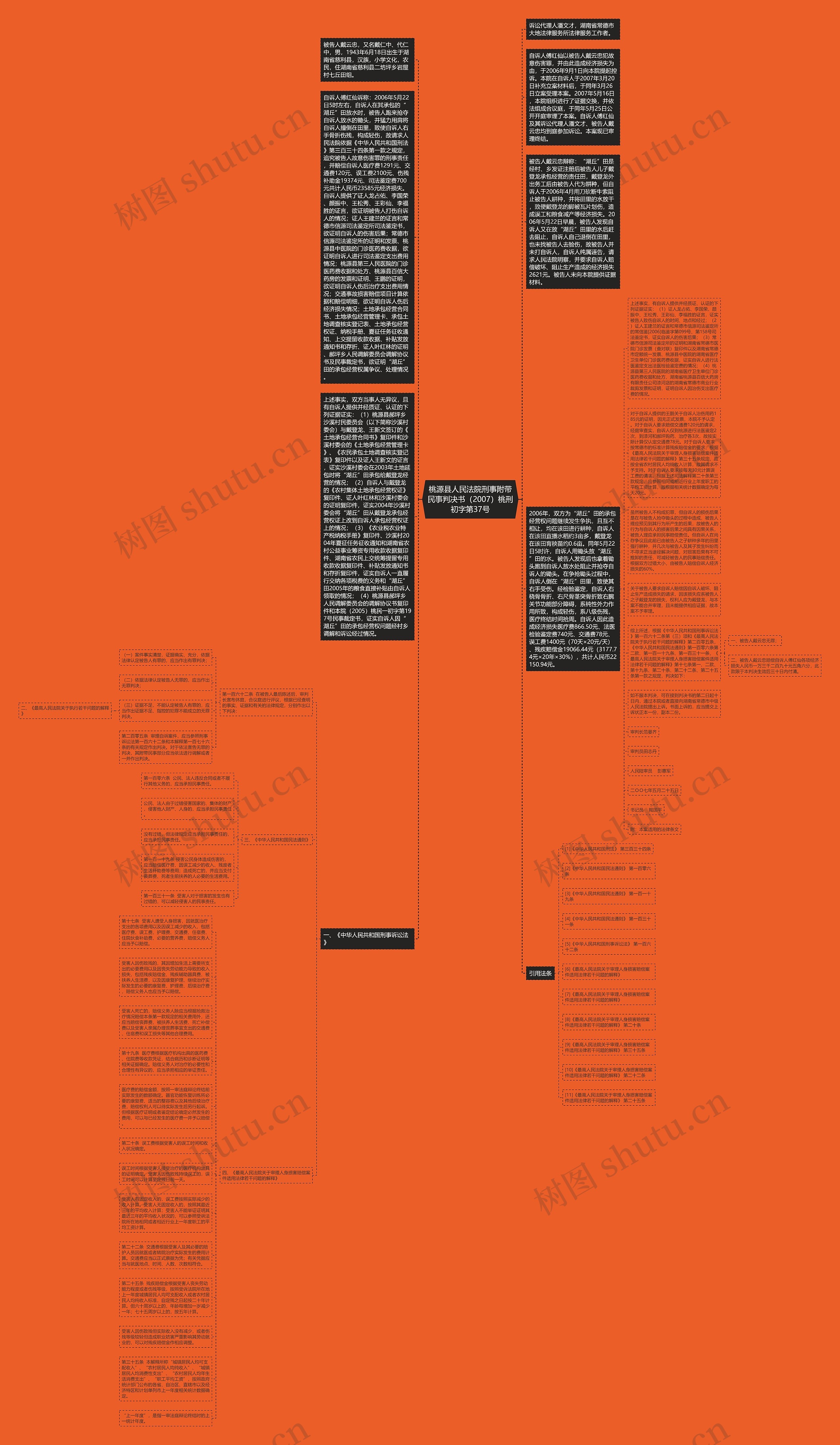 桃源县人民法院刑事附带民事判决书（2007）桃刑初字第37号思维导图