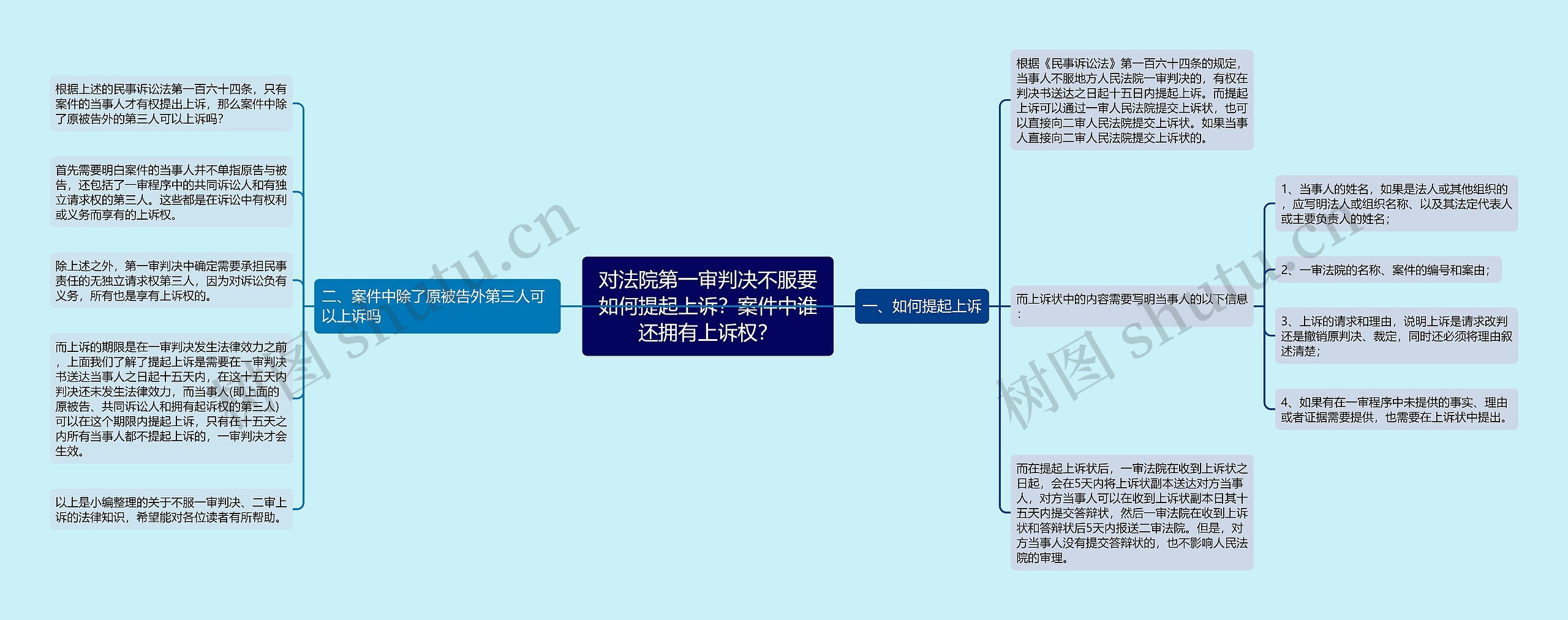 对法院第一审判决不服要如何提起上诉？案件中谁还拥有上诉权？思维导图