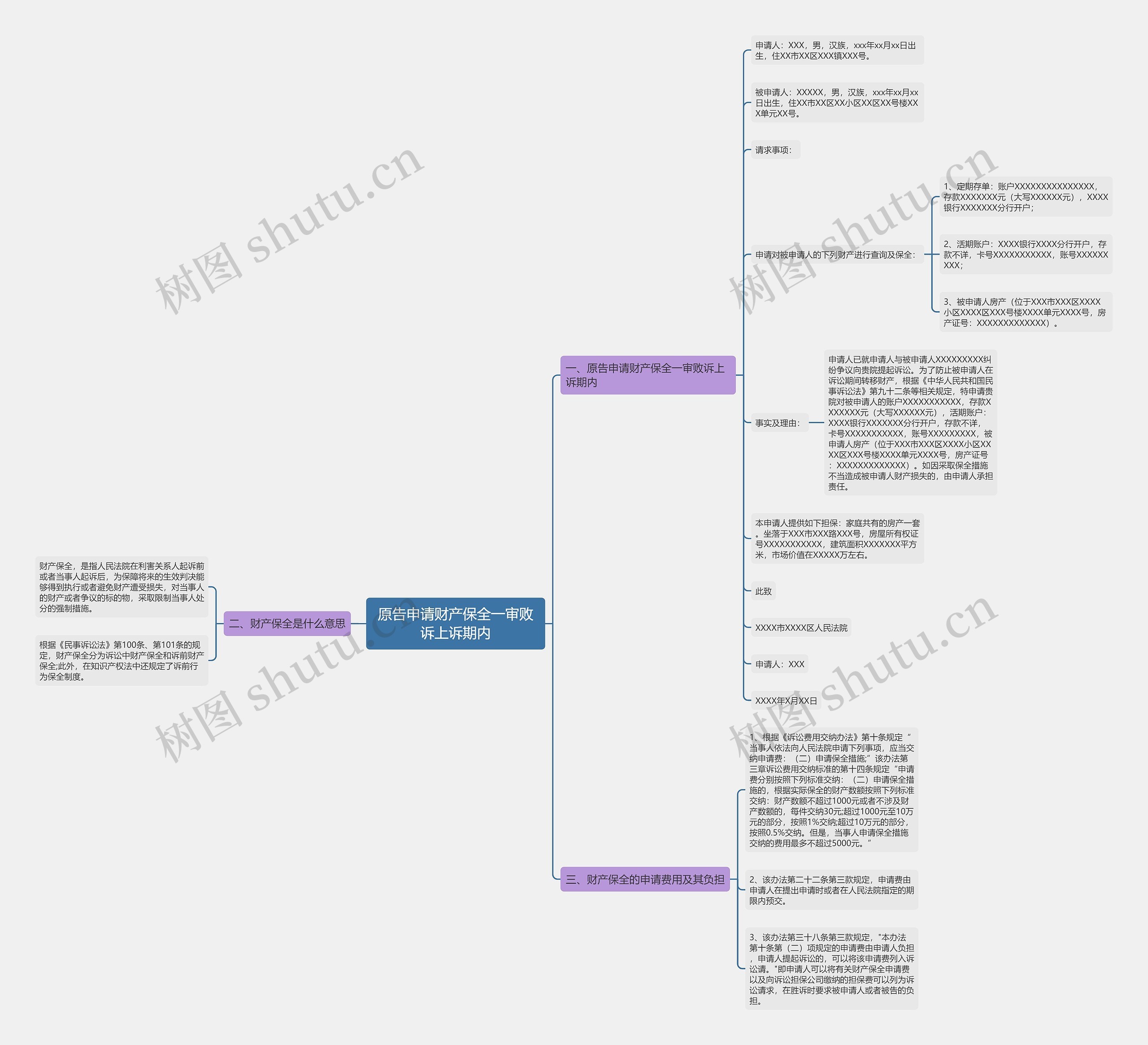 原告申请财产保全一审败诉上诉期内思维导图