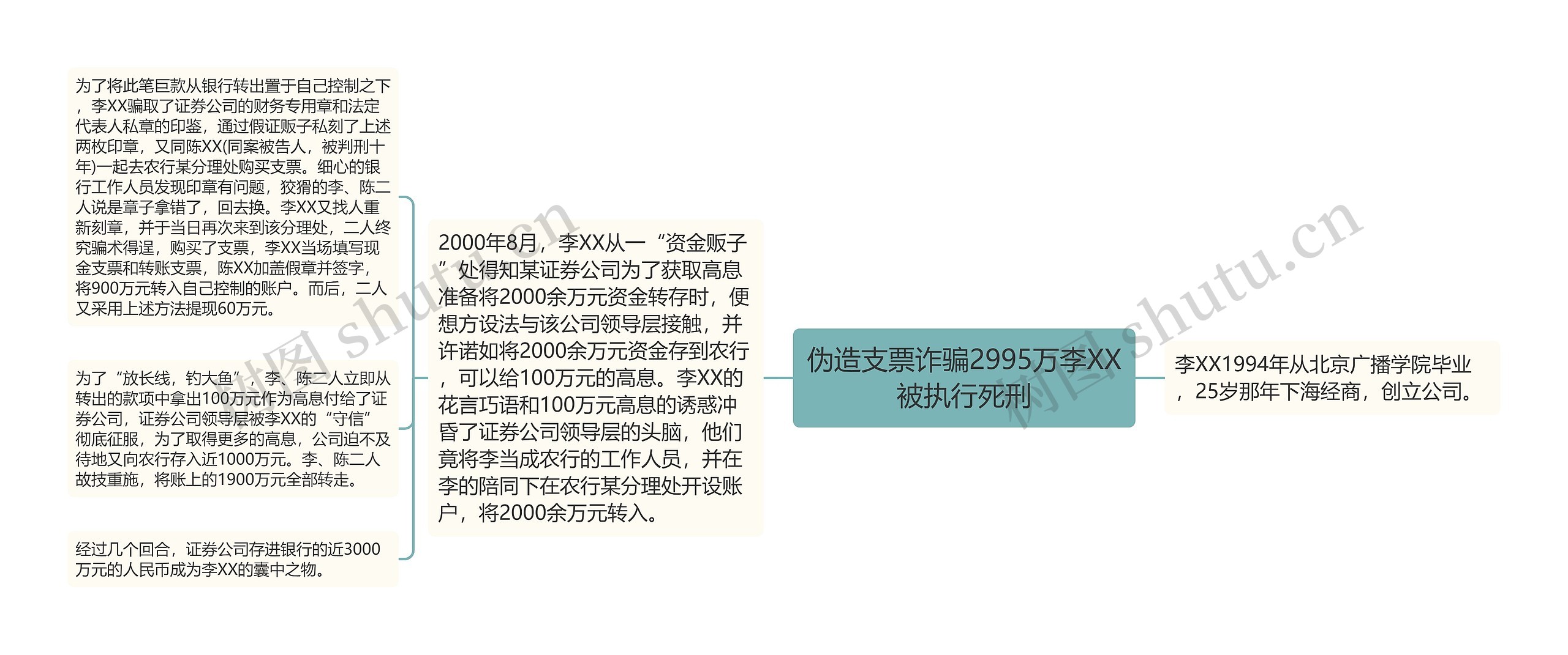 伪造支票诈骗2995万李XX被执行死刑思维导图