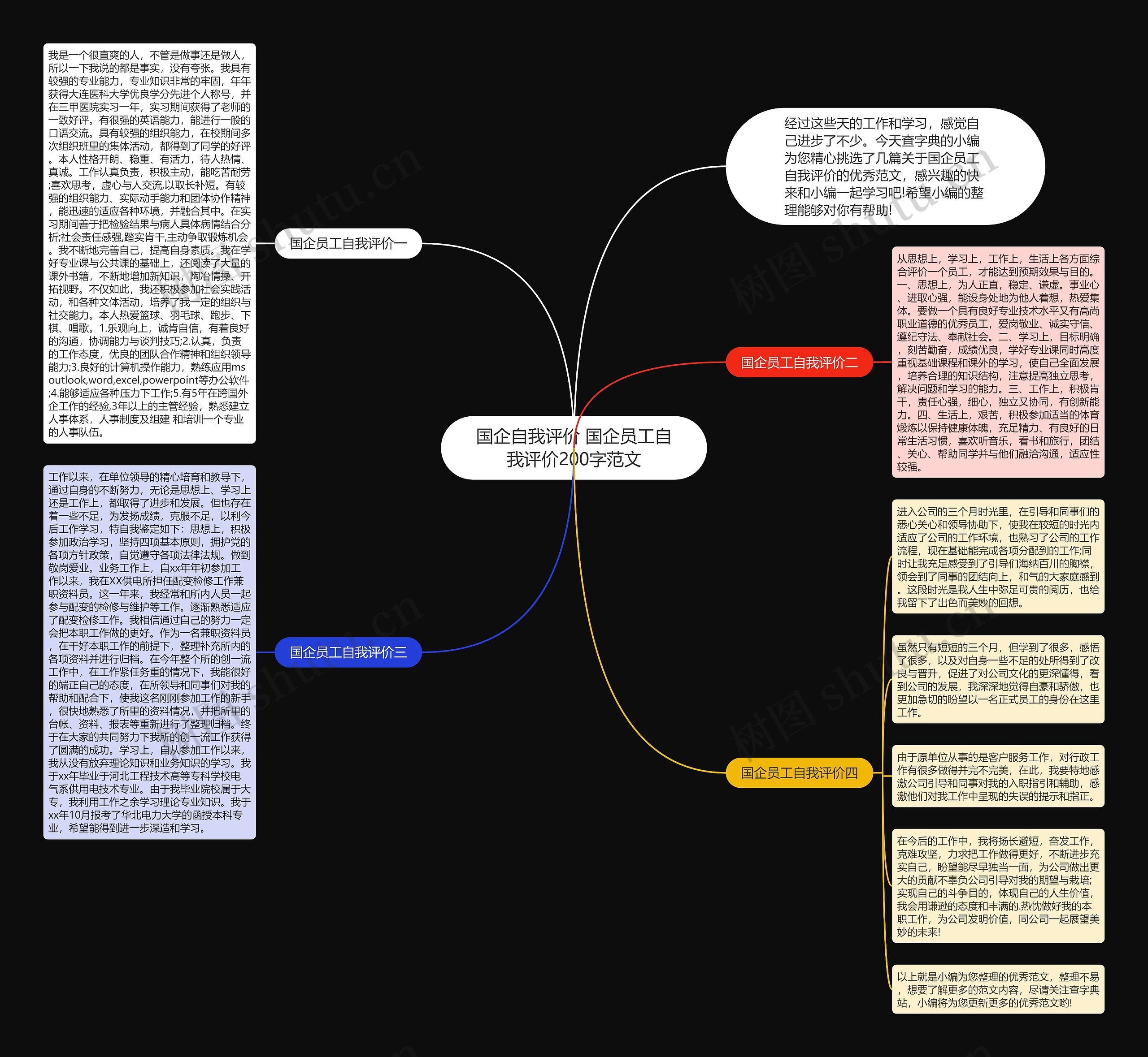 国企自我评价 国企员工自我评价200字范文思维导图