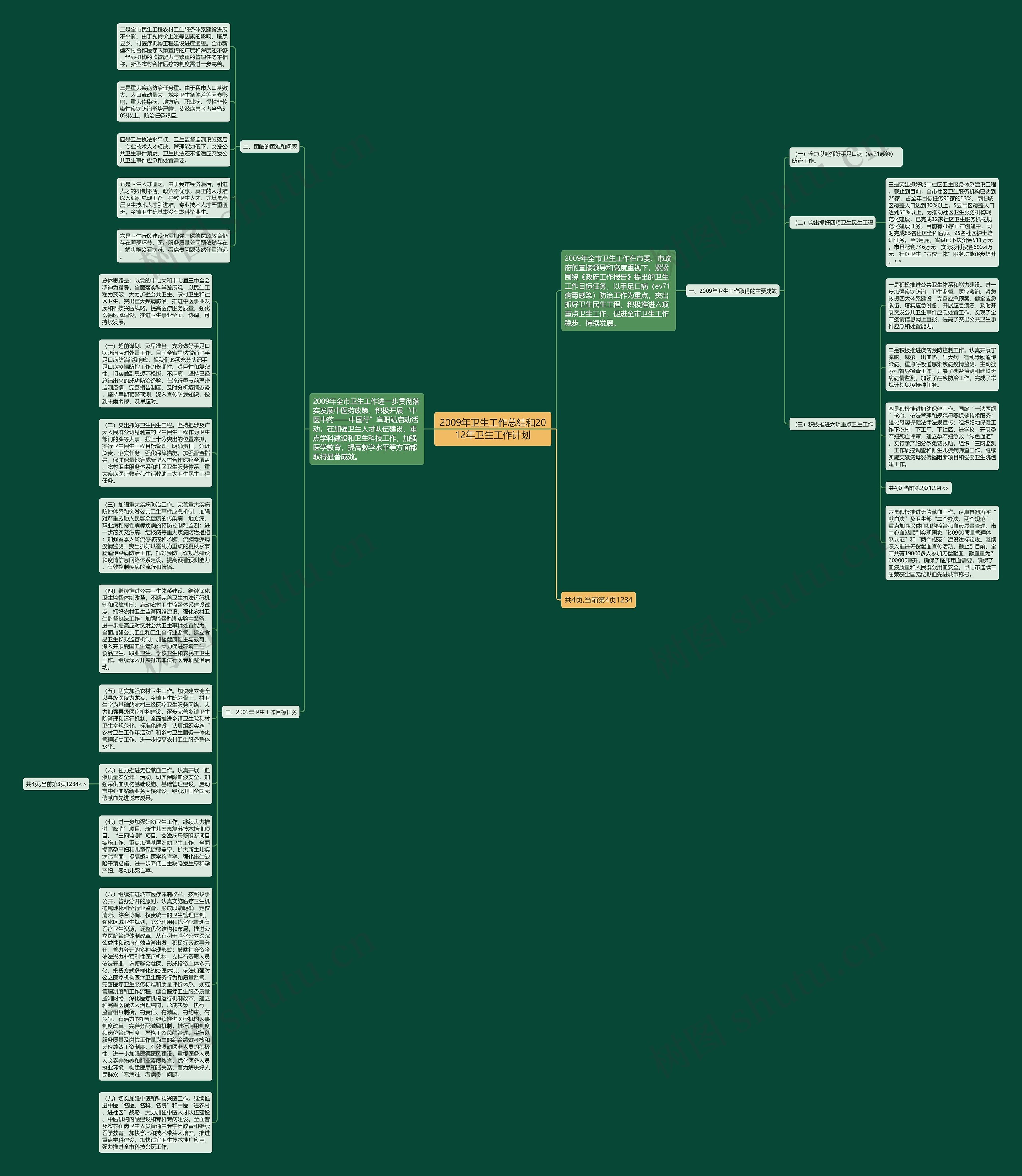 2009年卫生工作总结和2012年卫生工作计划思维导图