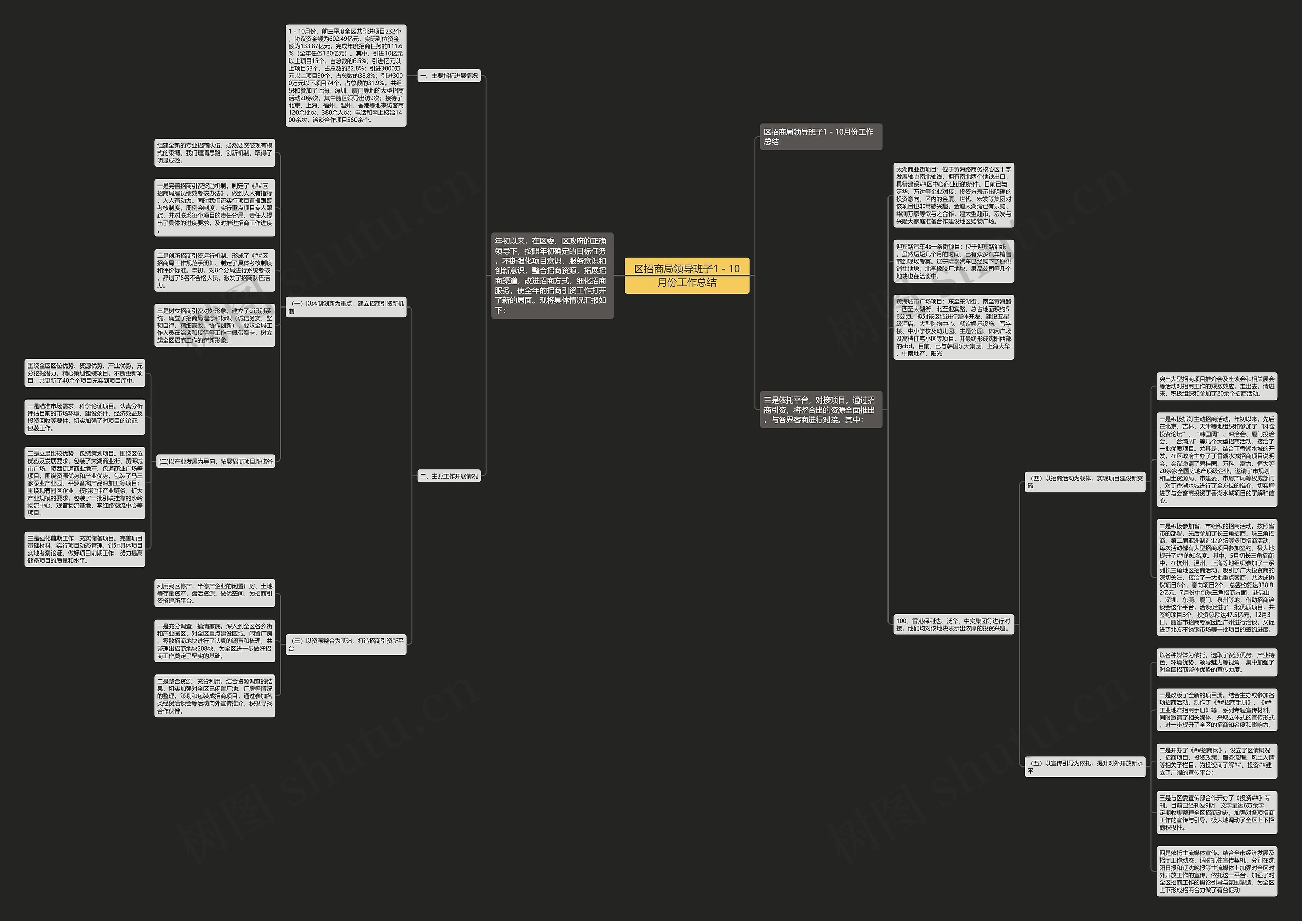 区招商局领导班子1－10月份工作总结思维导图