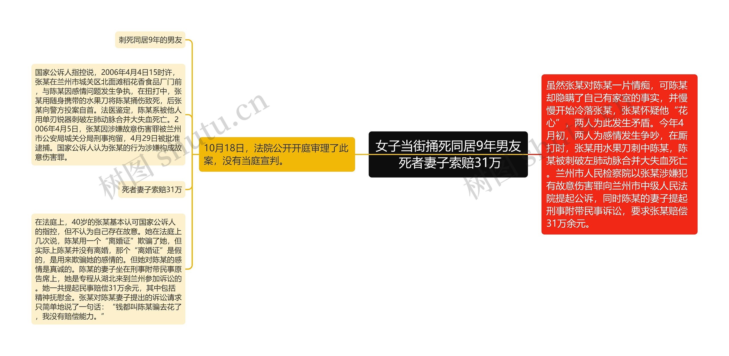 女子当街捅死同居9年男友 死者妻子索赔31万思维导图