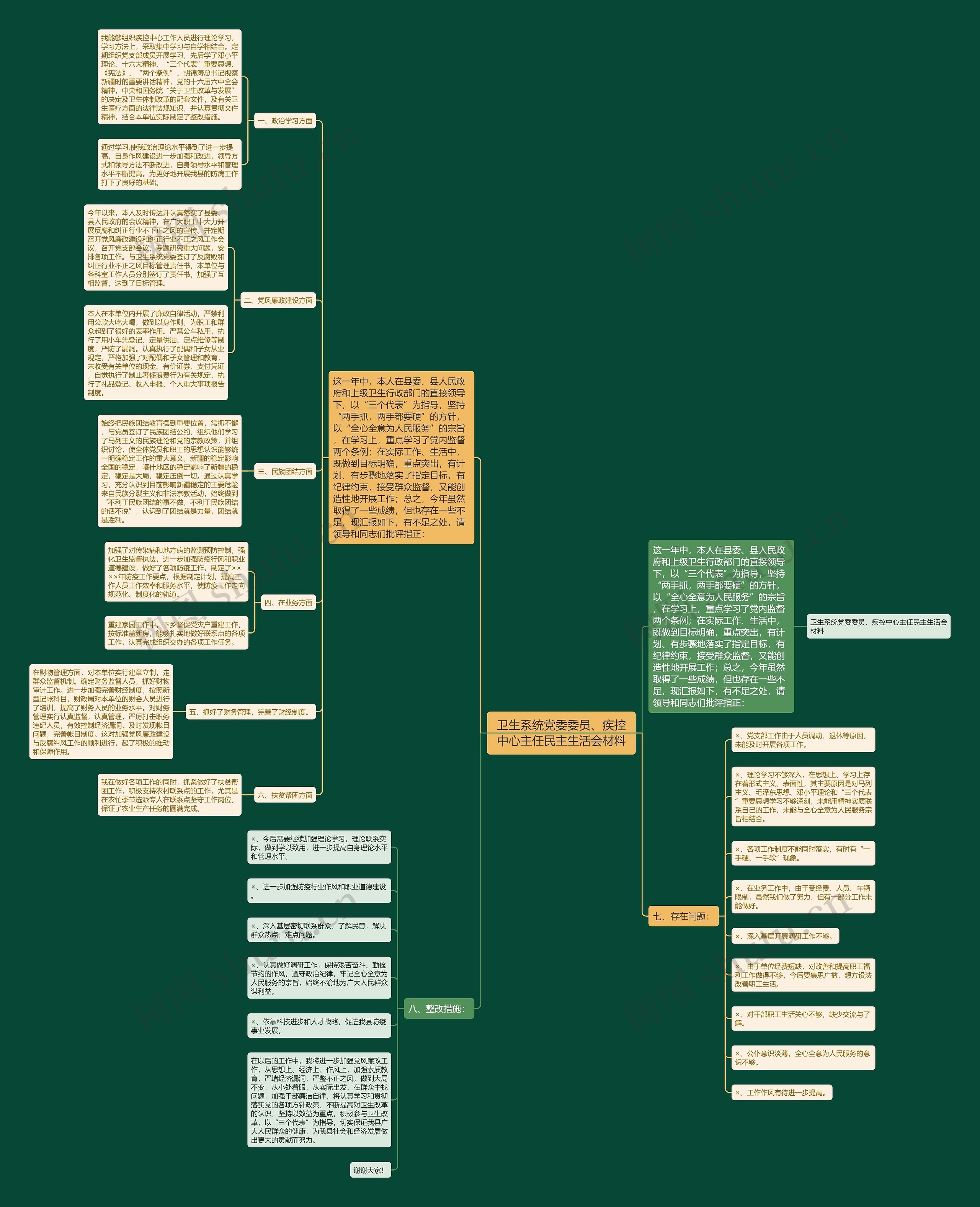 卫生系统党委委员、疾控中心主任民主生活会材料思维导图