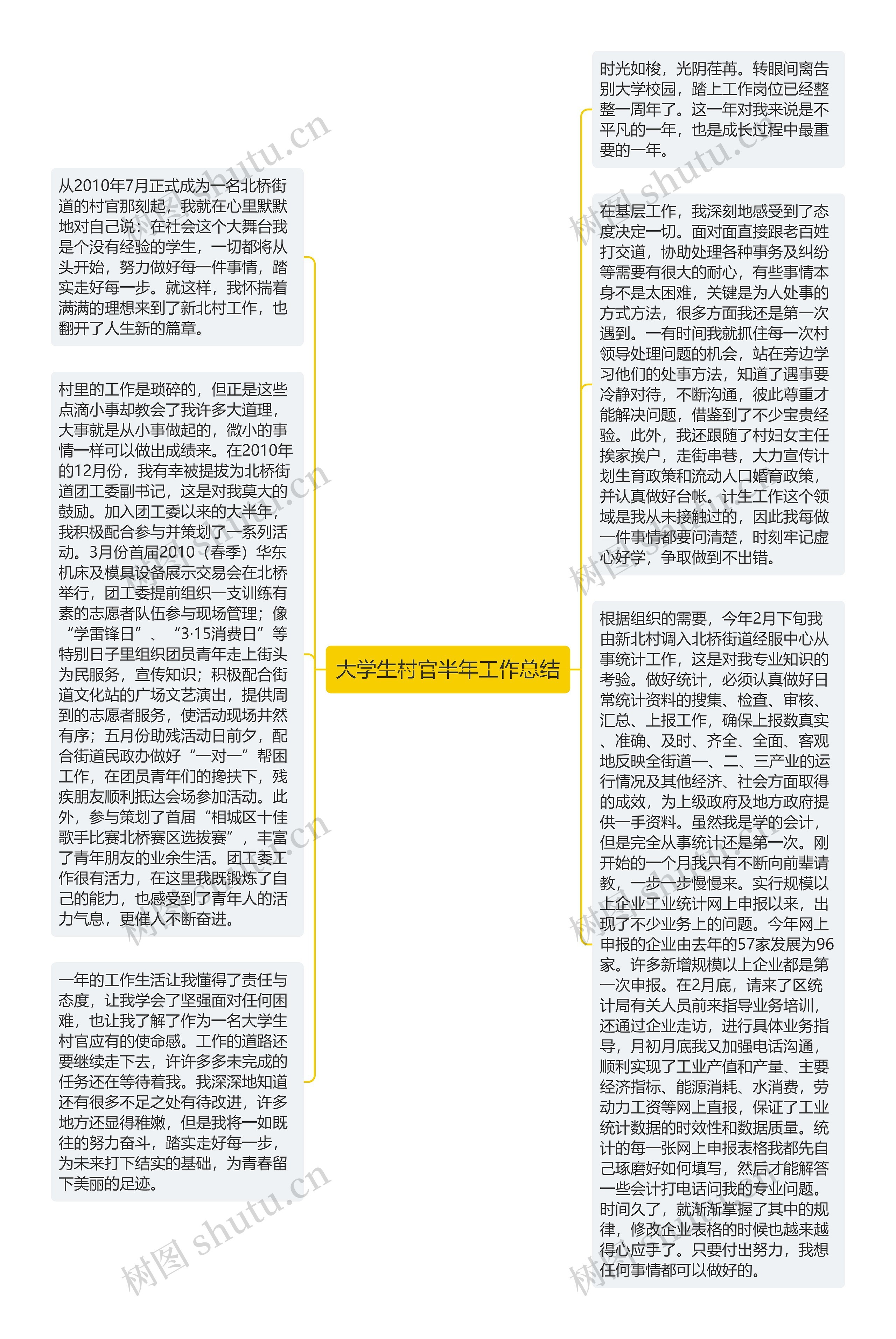 大学生村官半年工作总结思维导图