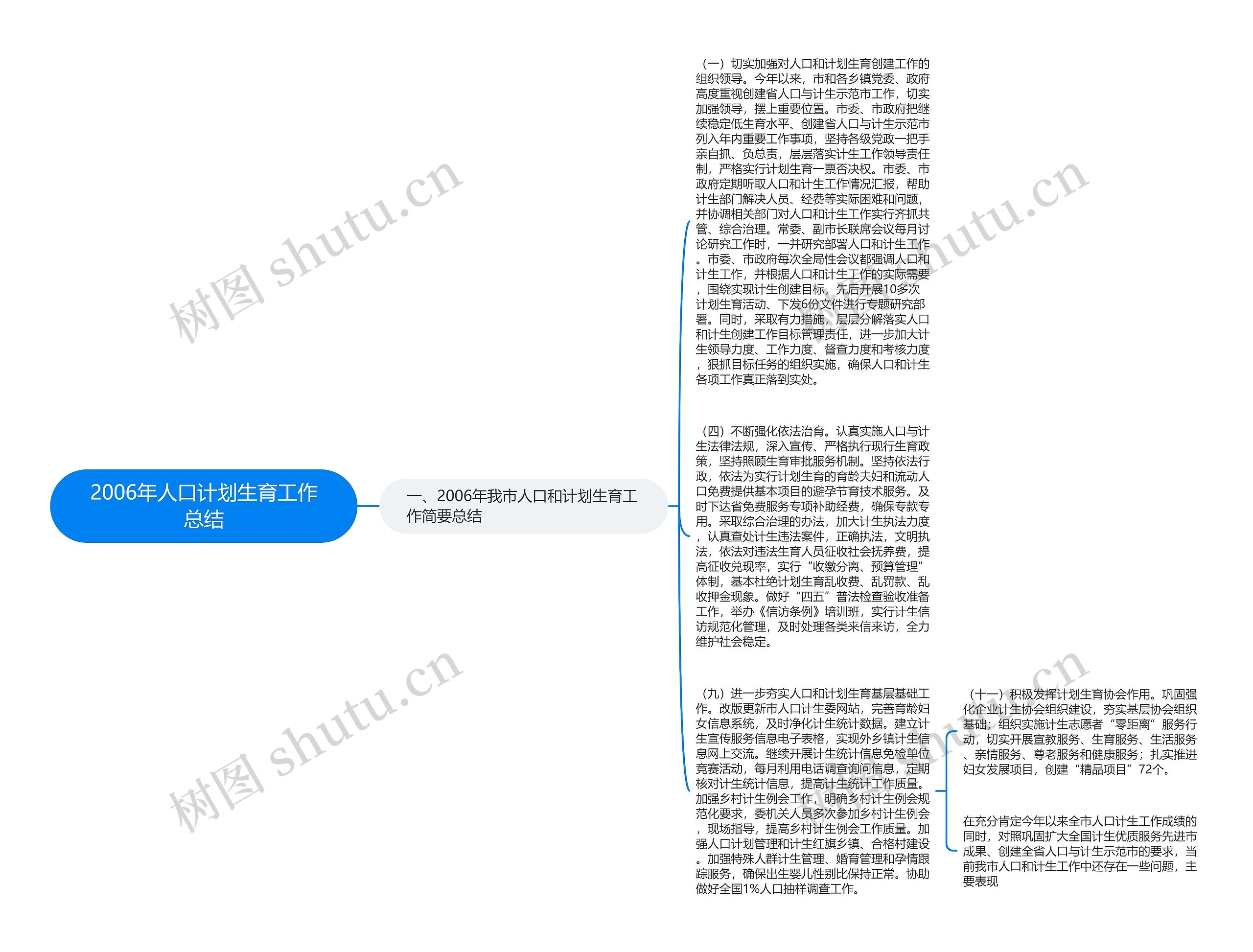 2006年人口计划生育工作总结思维导图