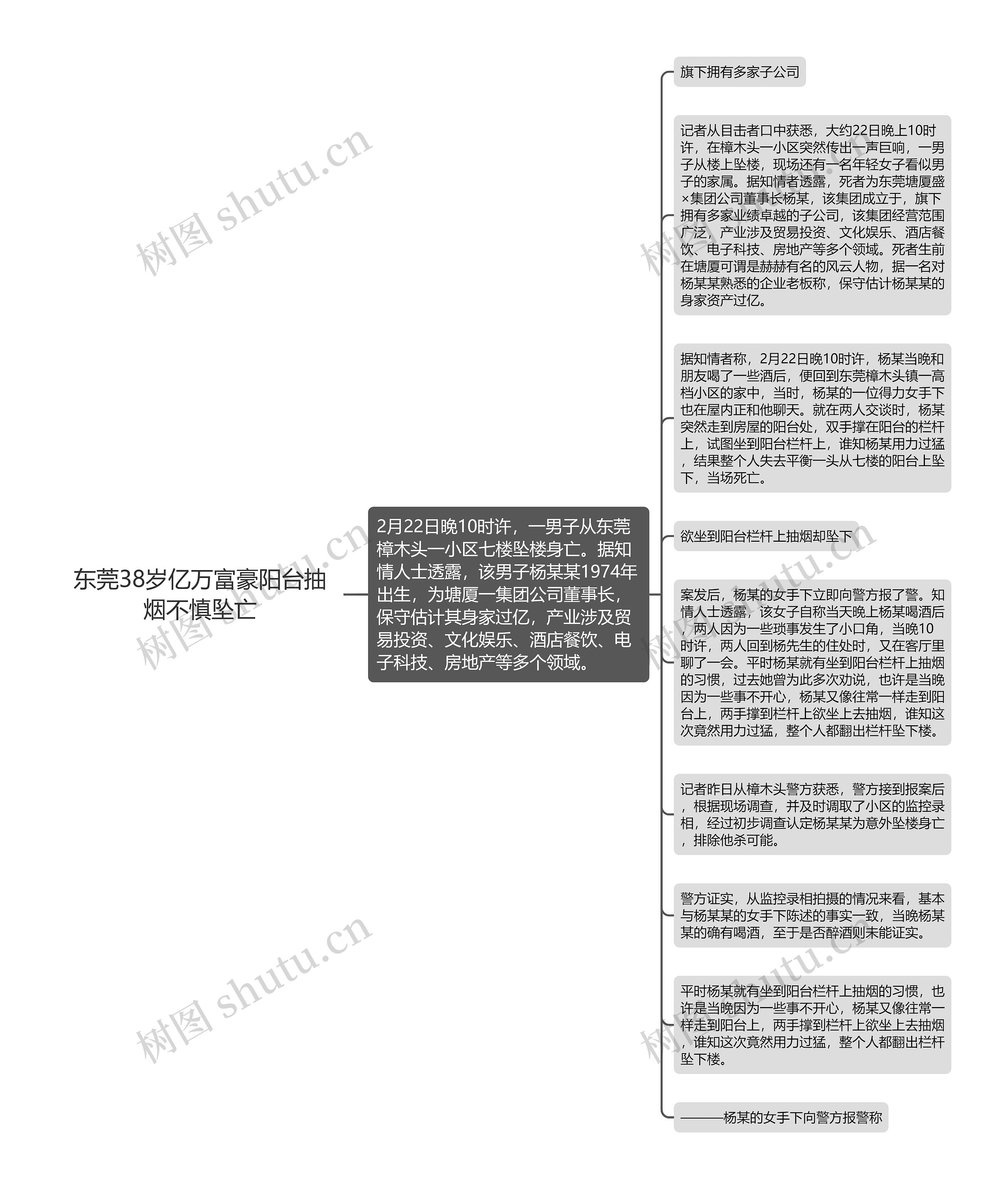 东莞38岁亿万富豪阳台抽烟不慎坠亡思维导图