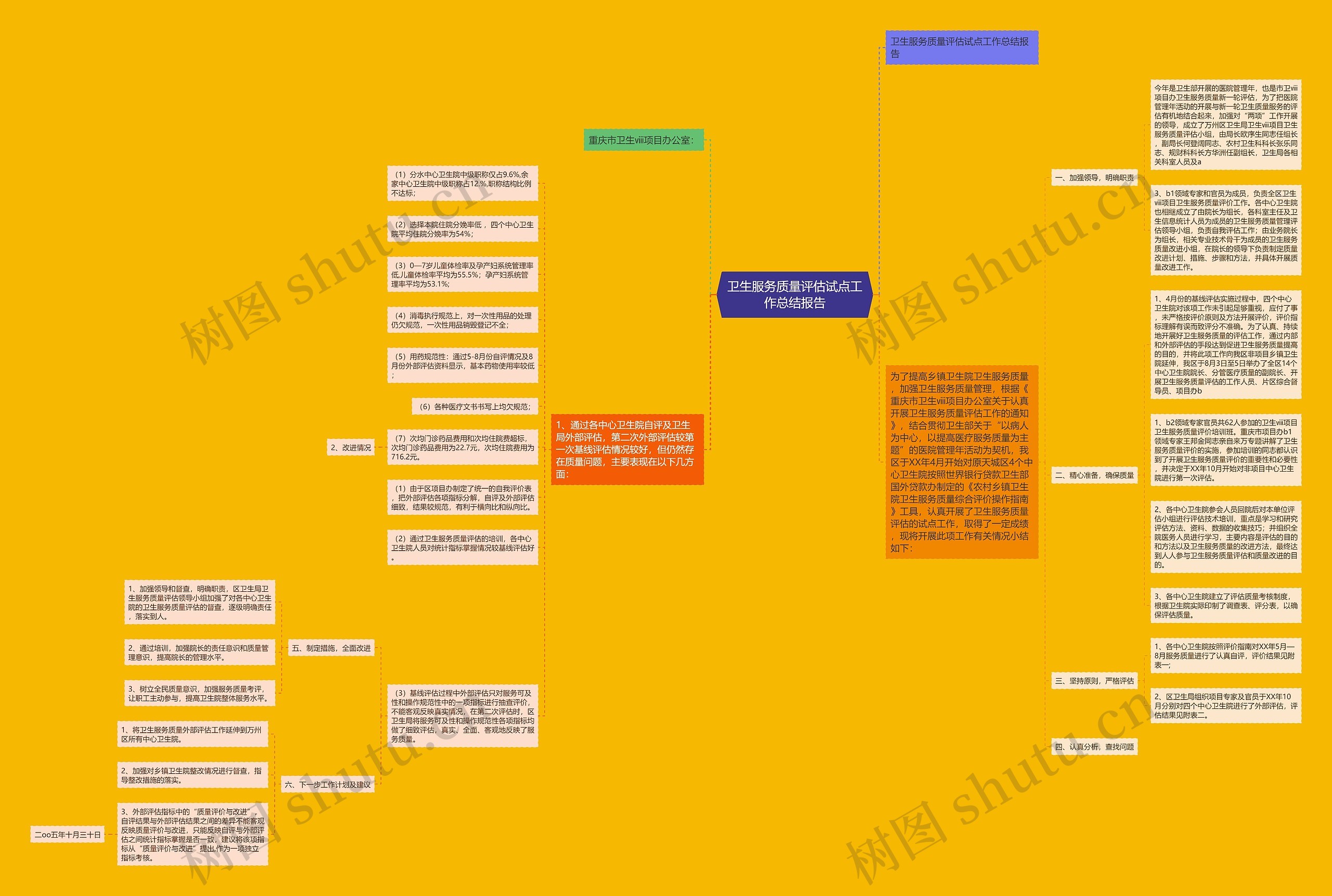 卫生服务质量评估试点工作总结报告思维导图