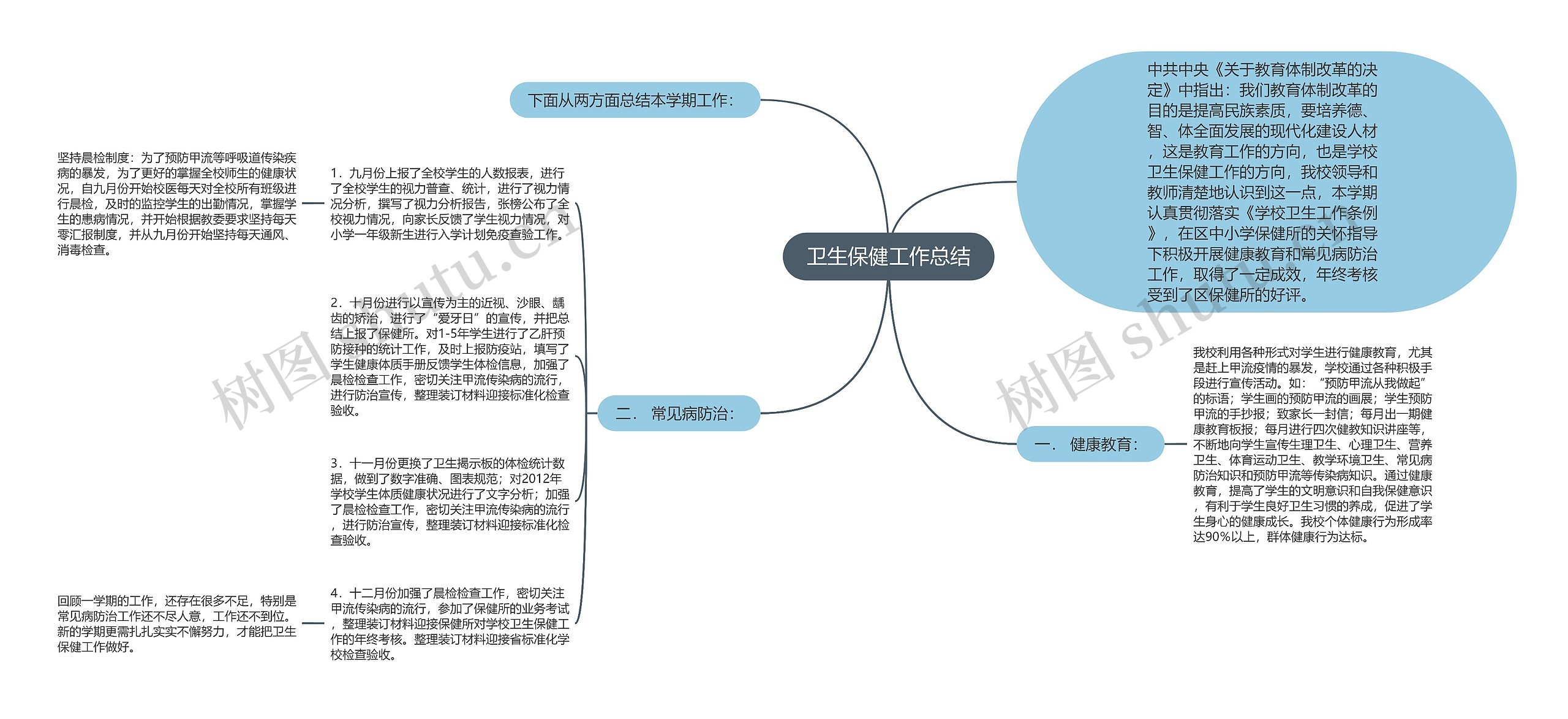 卫生保健工作总结思维导图