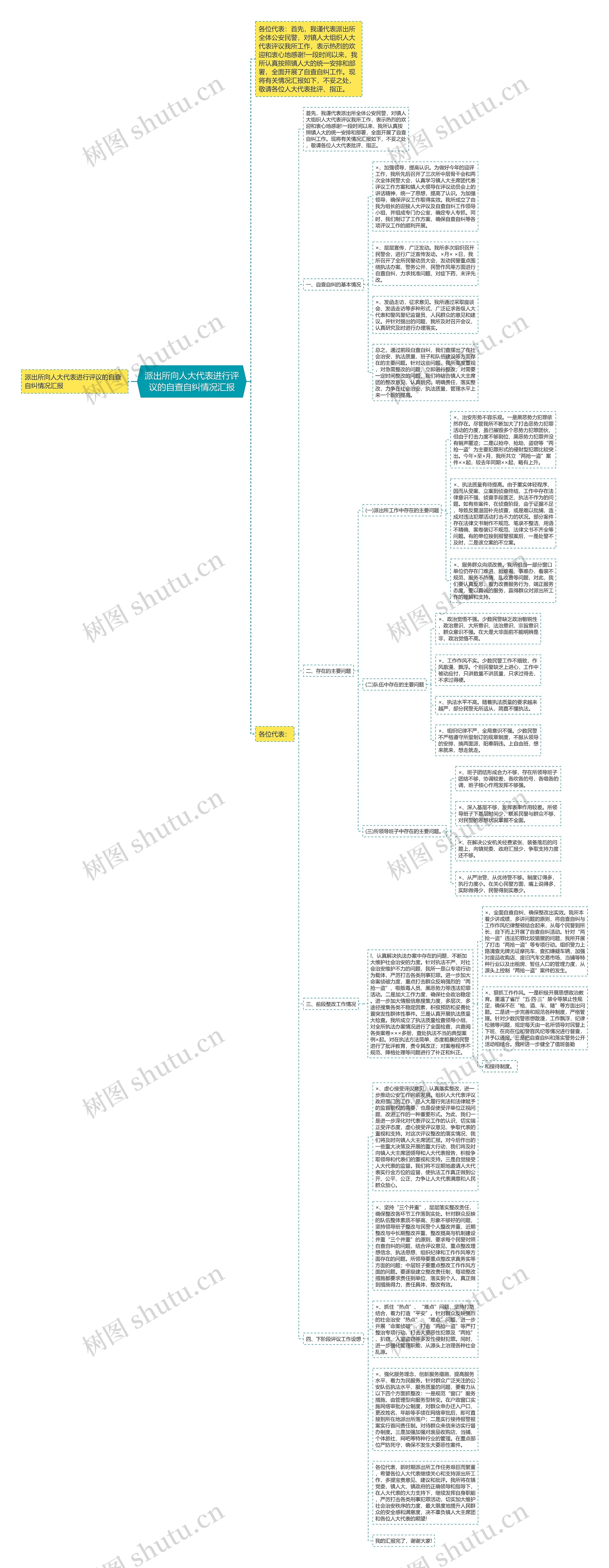 派出所向人大代表进行评议的自查自纠情况汇报思维导图