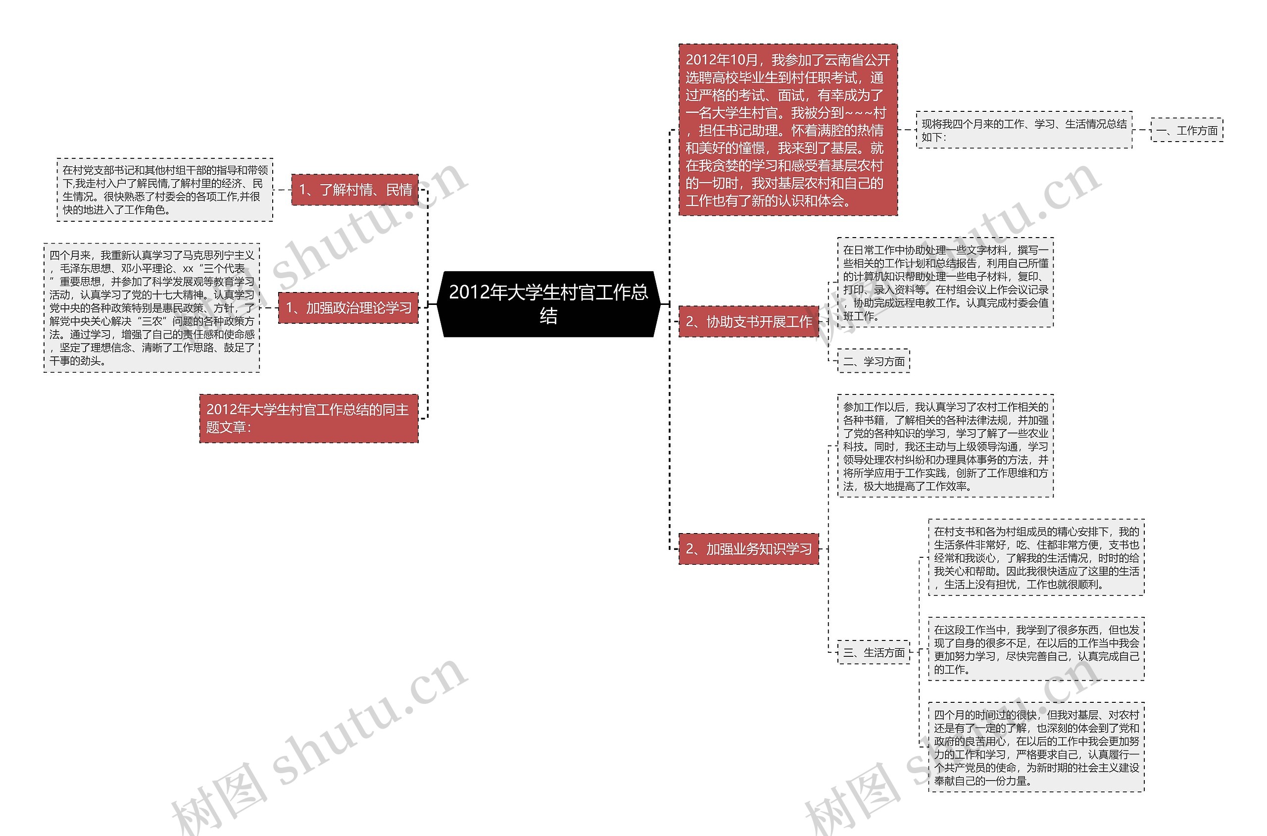 2012年大学生村官工作总结思维导图