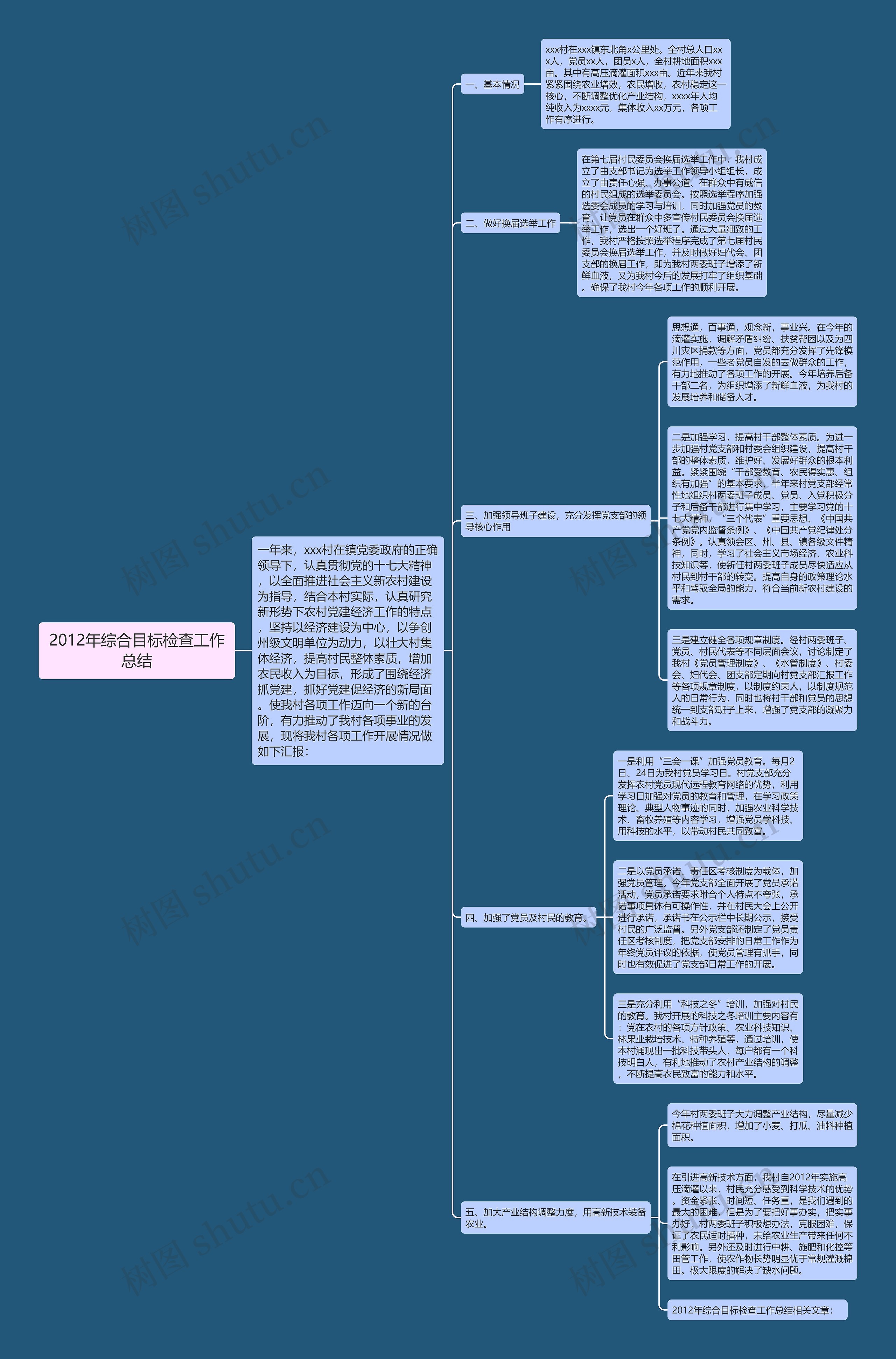 2012年综合目标检查工作总结思维导图