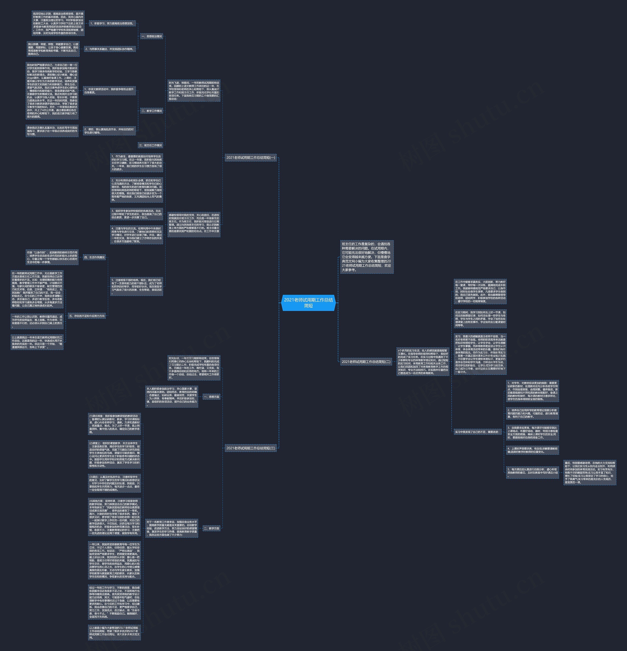 2021老师试用期工作总结简短思维导图