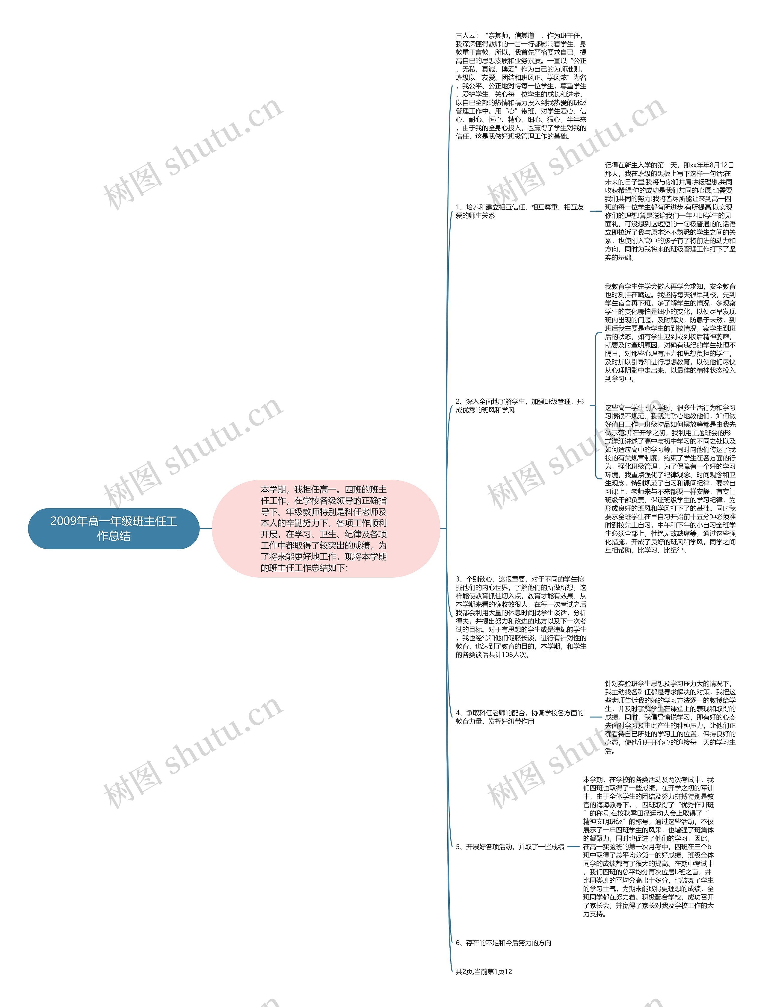 2009年高一年级班主任工作总结思维导图