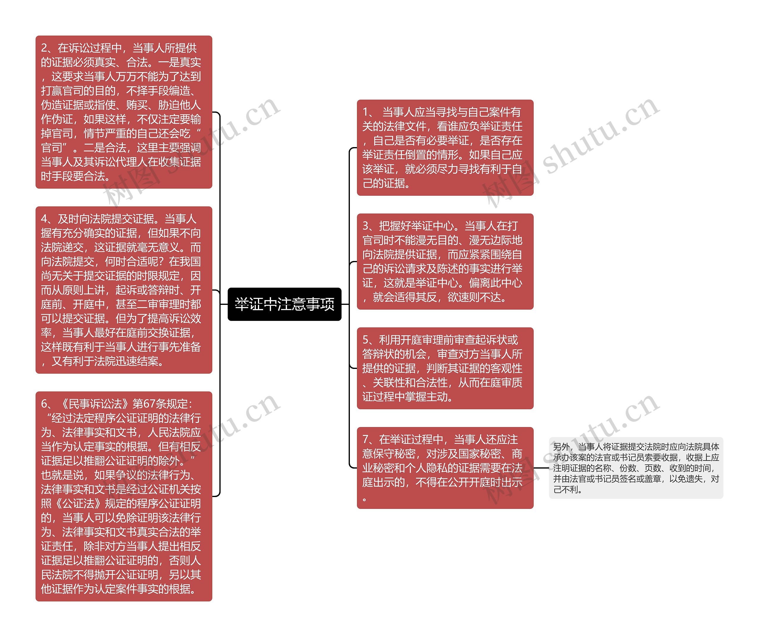 举证中注意事项思维导图