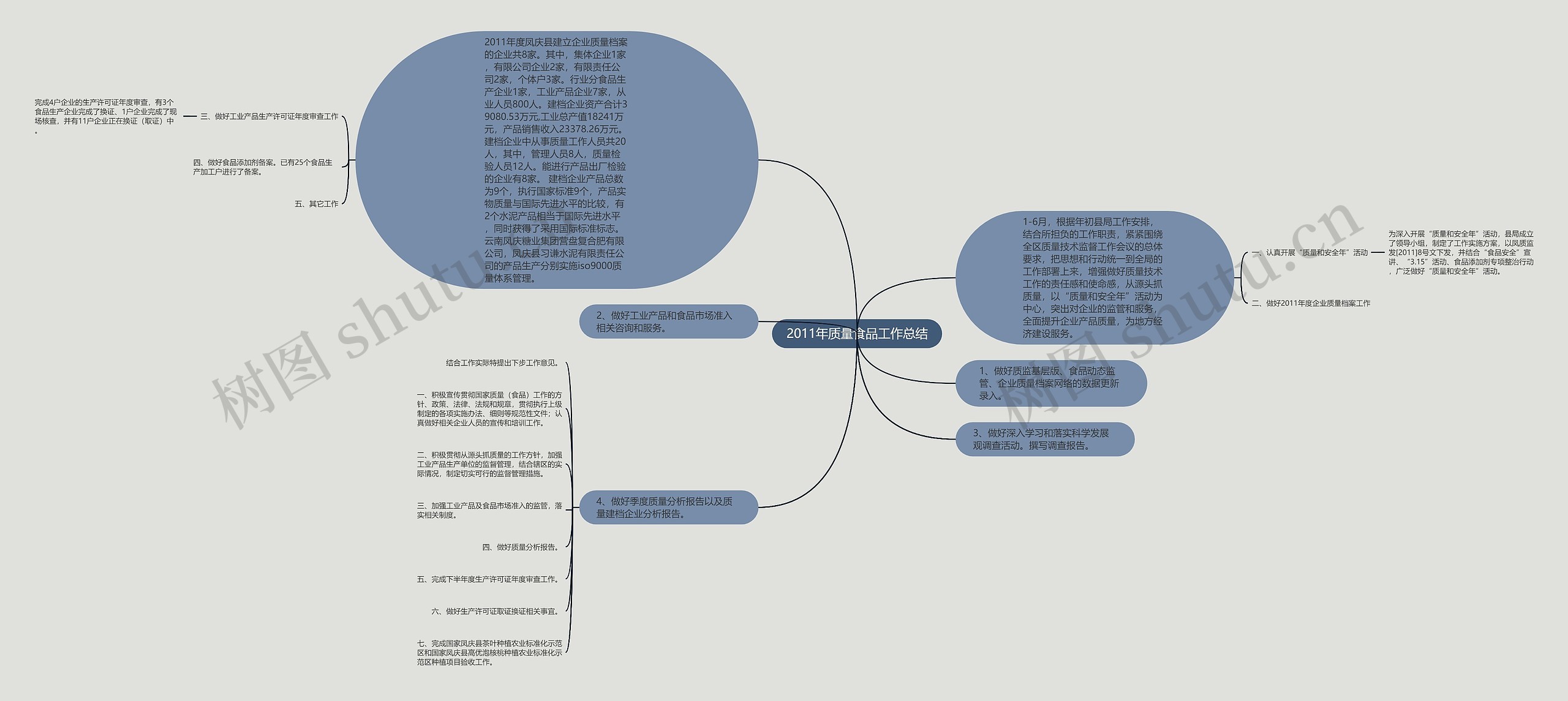 2011年质量食品工作总结思维导图