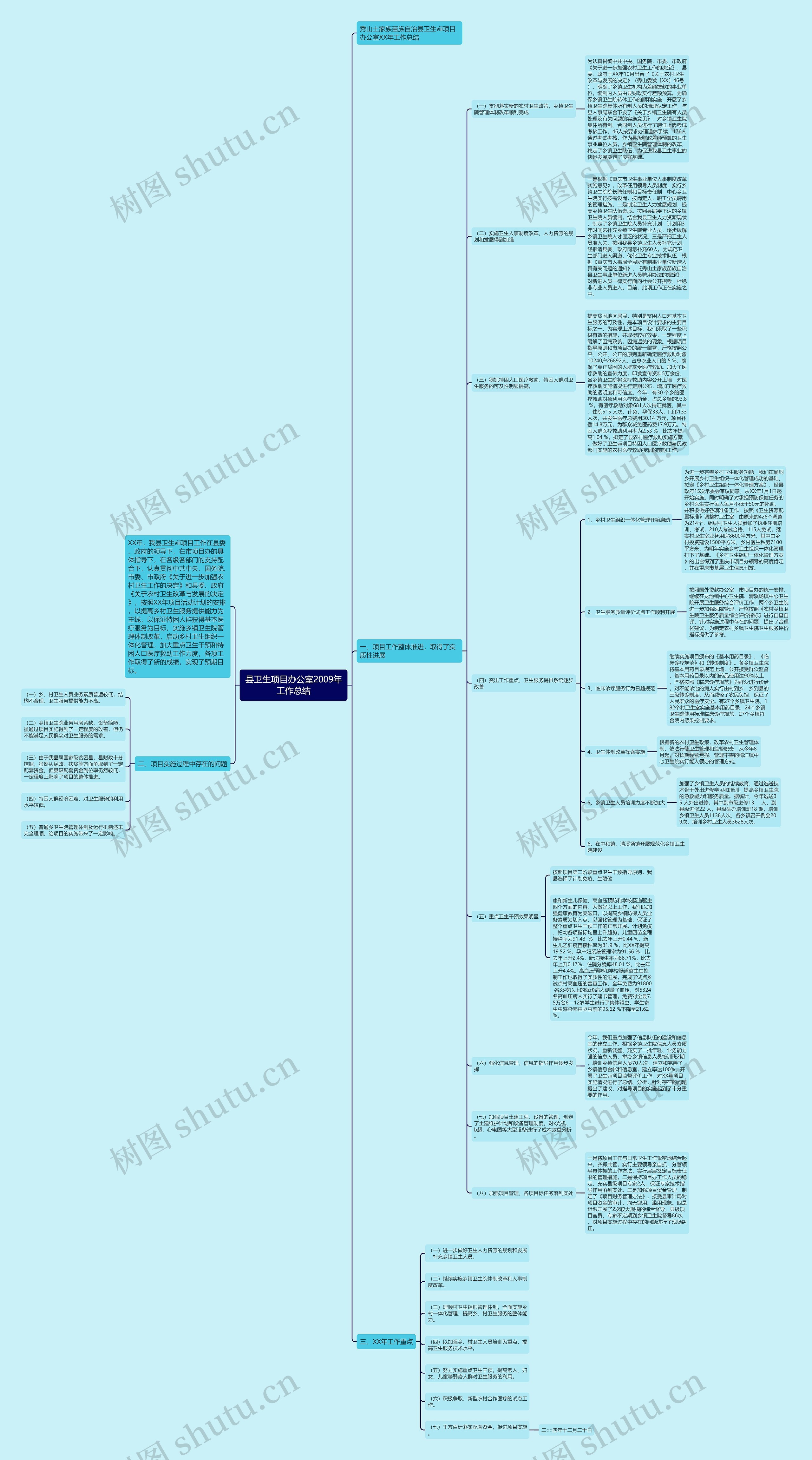 县卫生项目办公室2009年工作总结思维导图