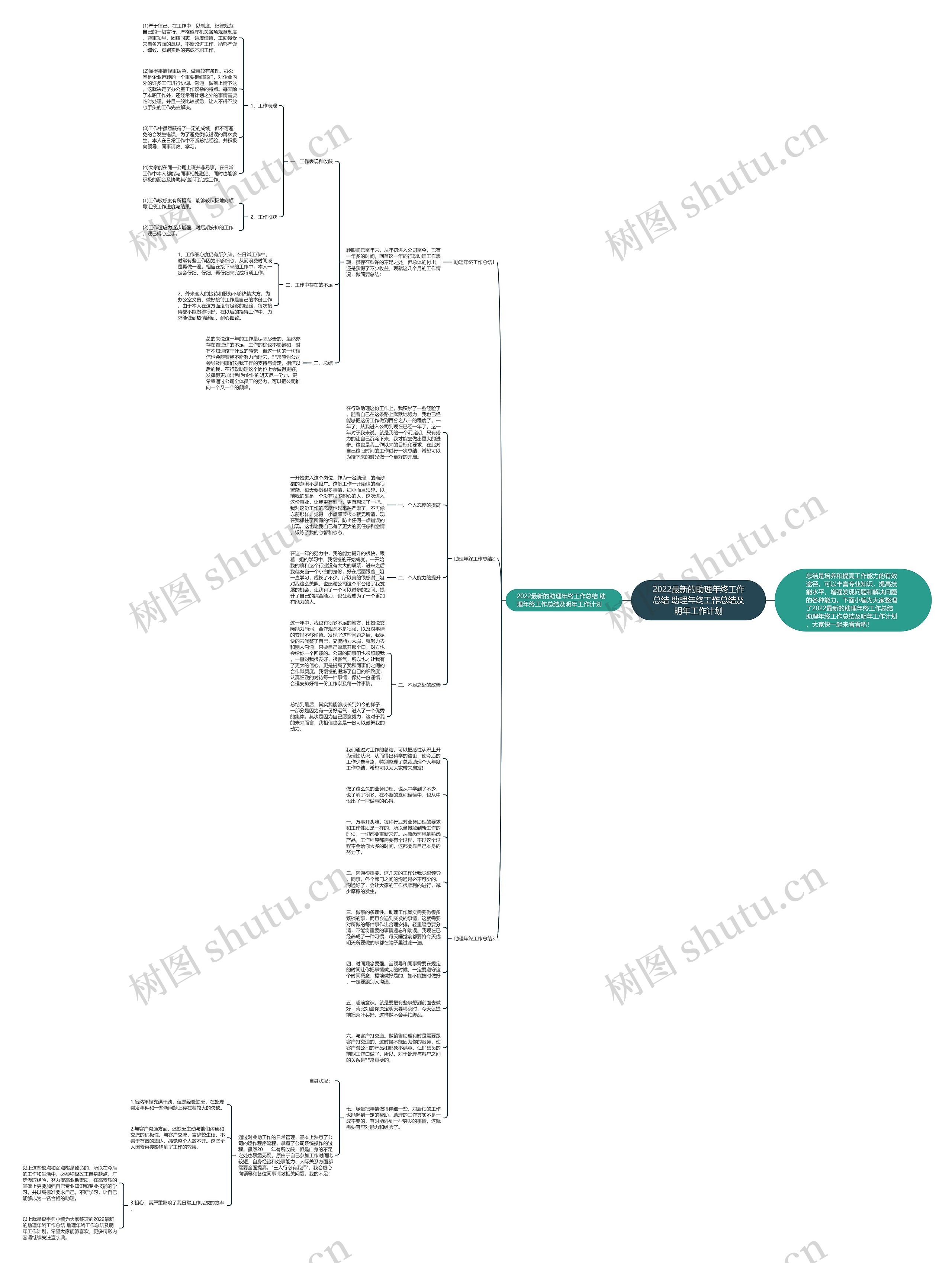2022最新的助理年终工作总结 助理年终工作总结及明年工作计划思维导图