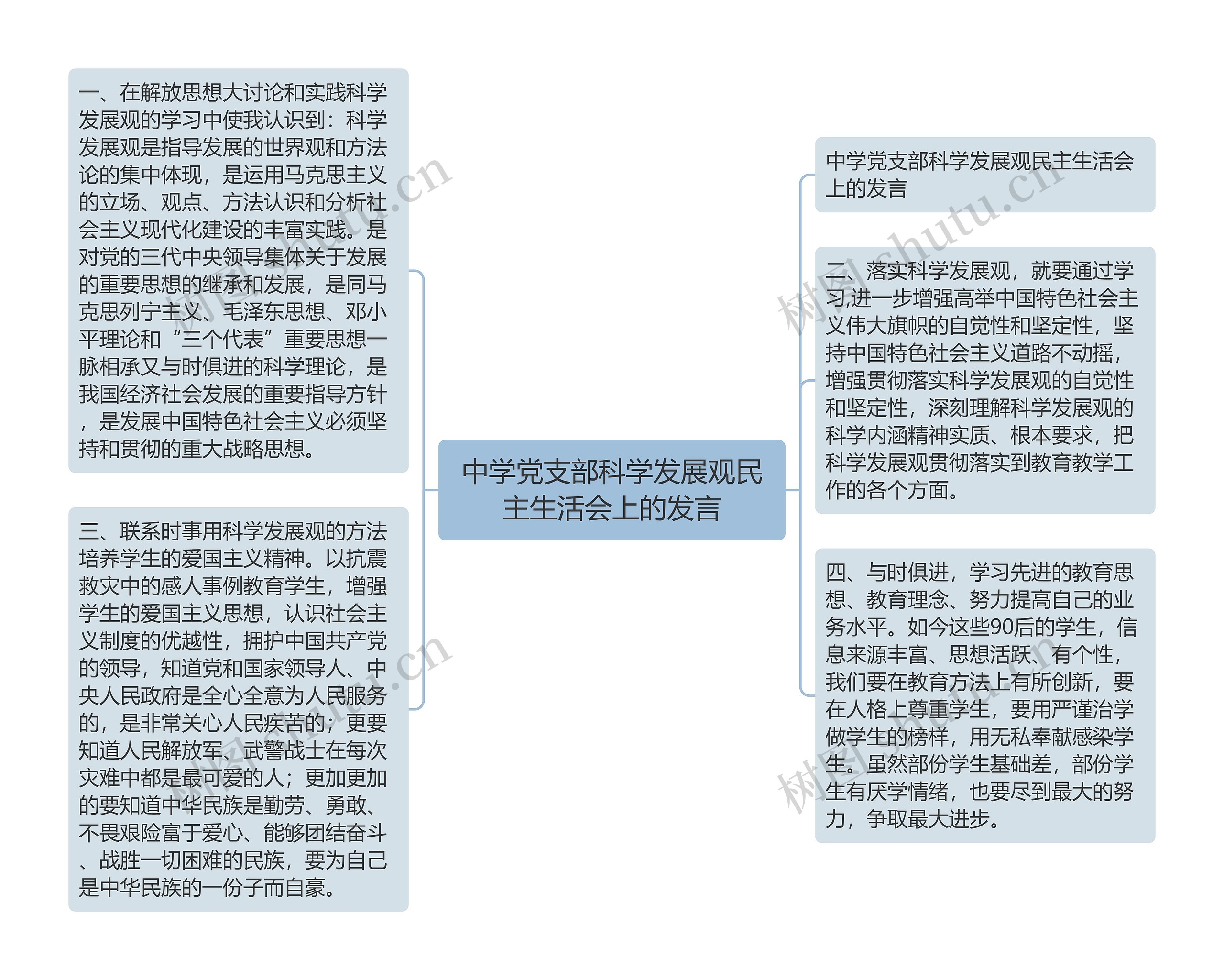 中学党支部科学发展观民主生活会上的发言思维导图