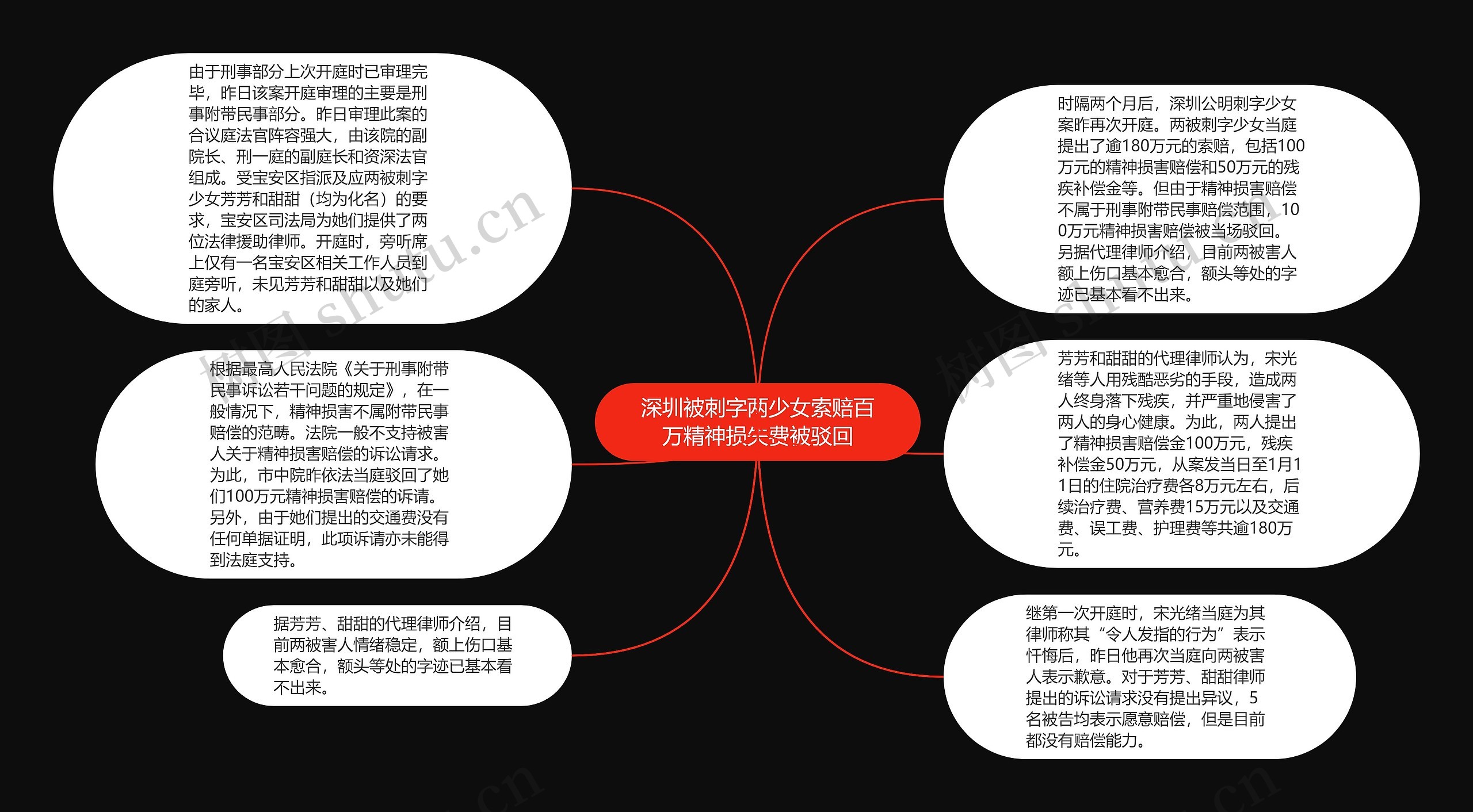 深圳被刺字两少女索赔百万精神损失费被驳回思维导图