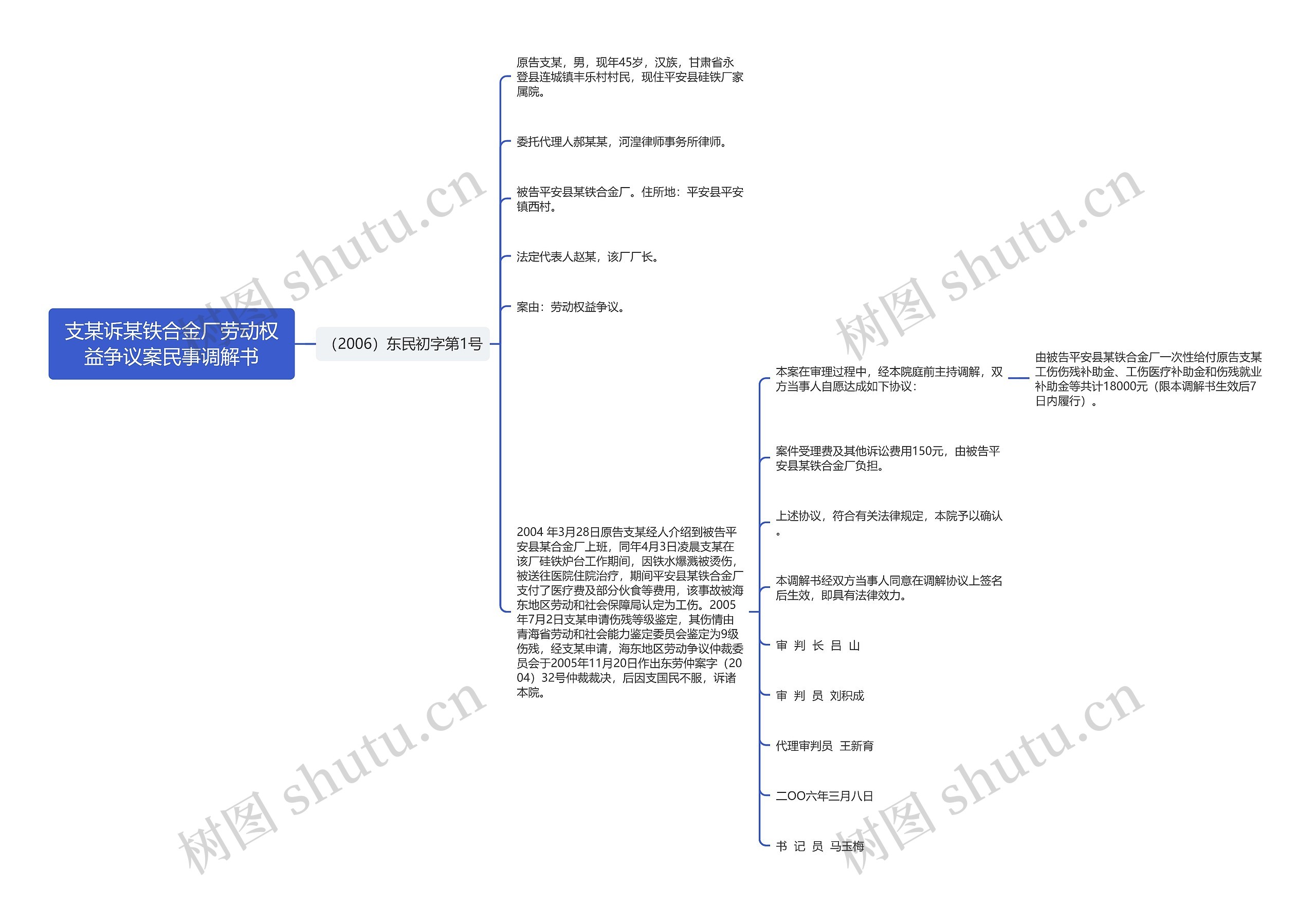 支某诉某铁合金厂劳动权益争议案民事调解书思维导图