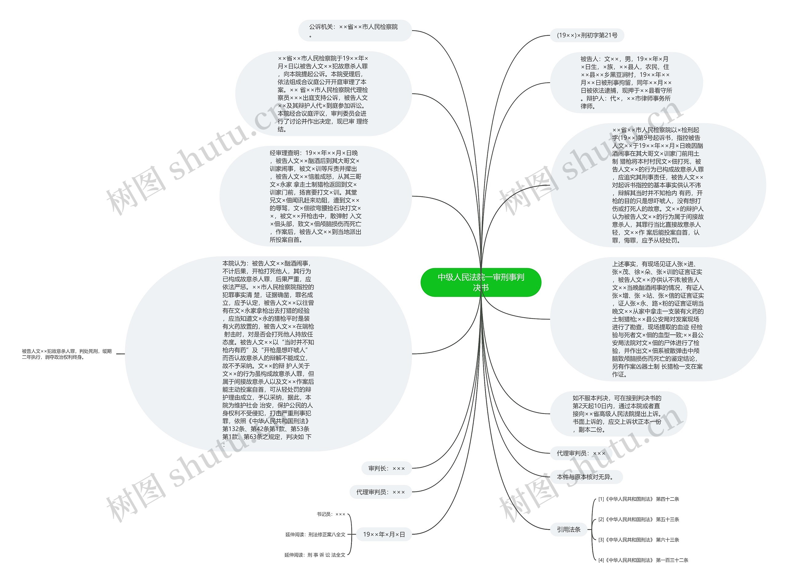 中级人民法院一审刑事判决书思维导图