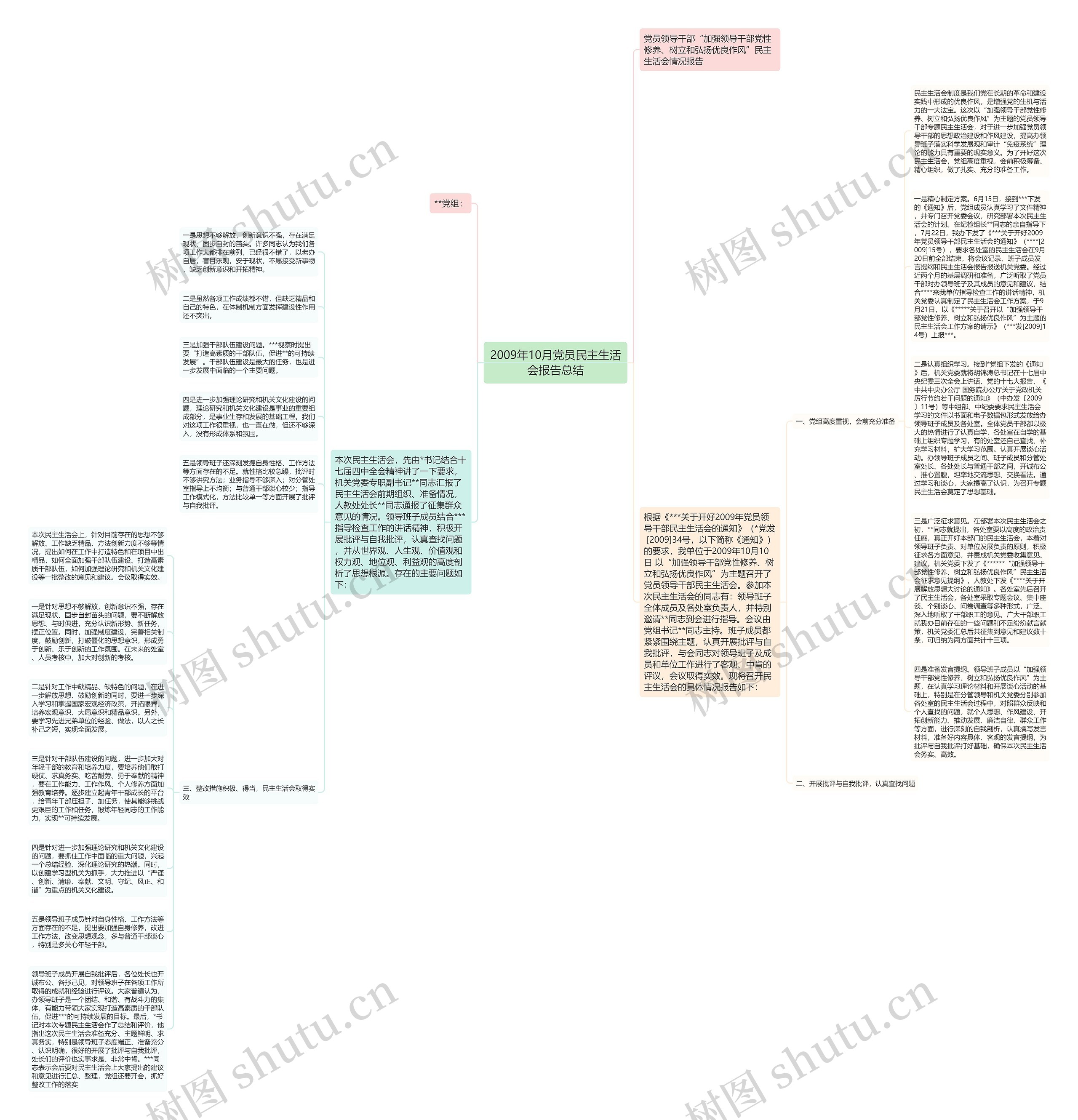 2009年10月党员民主生活会报告总结思维导图