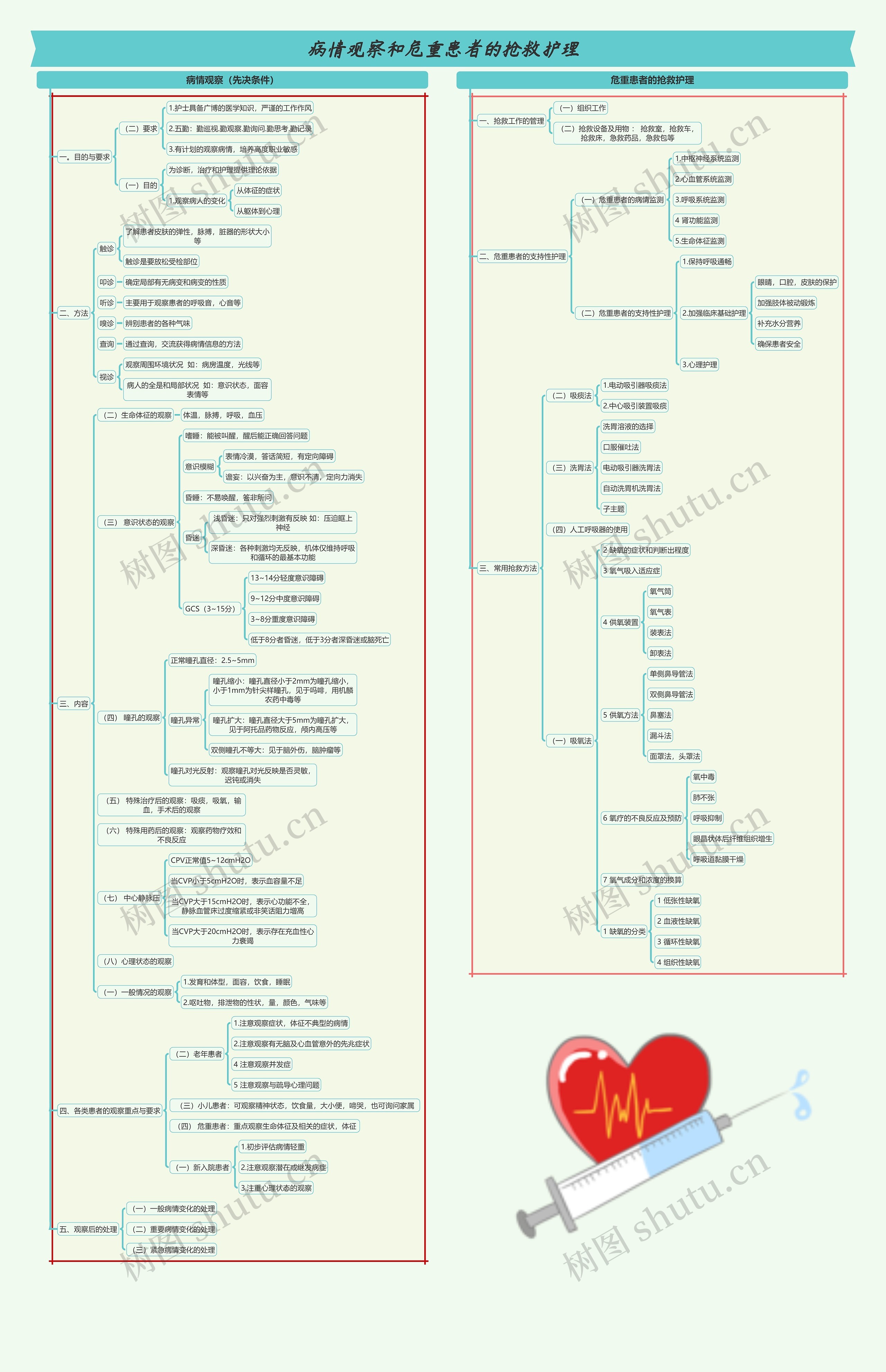 病情观察和危重患者的抢救护理思维导图