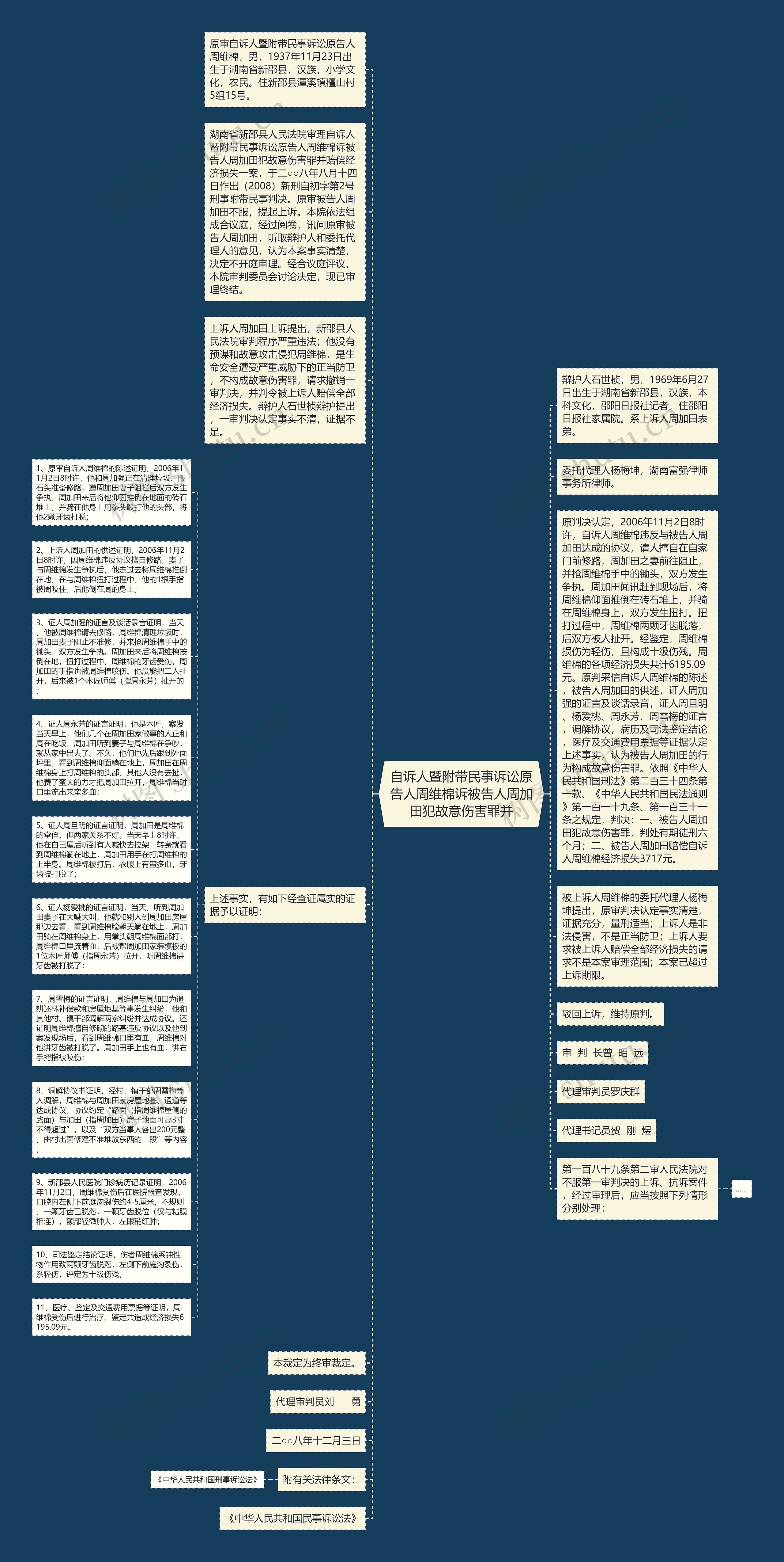 自诉人暨附带民事诉讼原告人周维棉诉被告人周加田犯故意伤害罪并思维导图