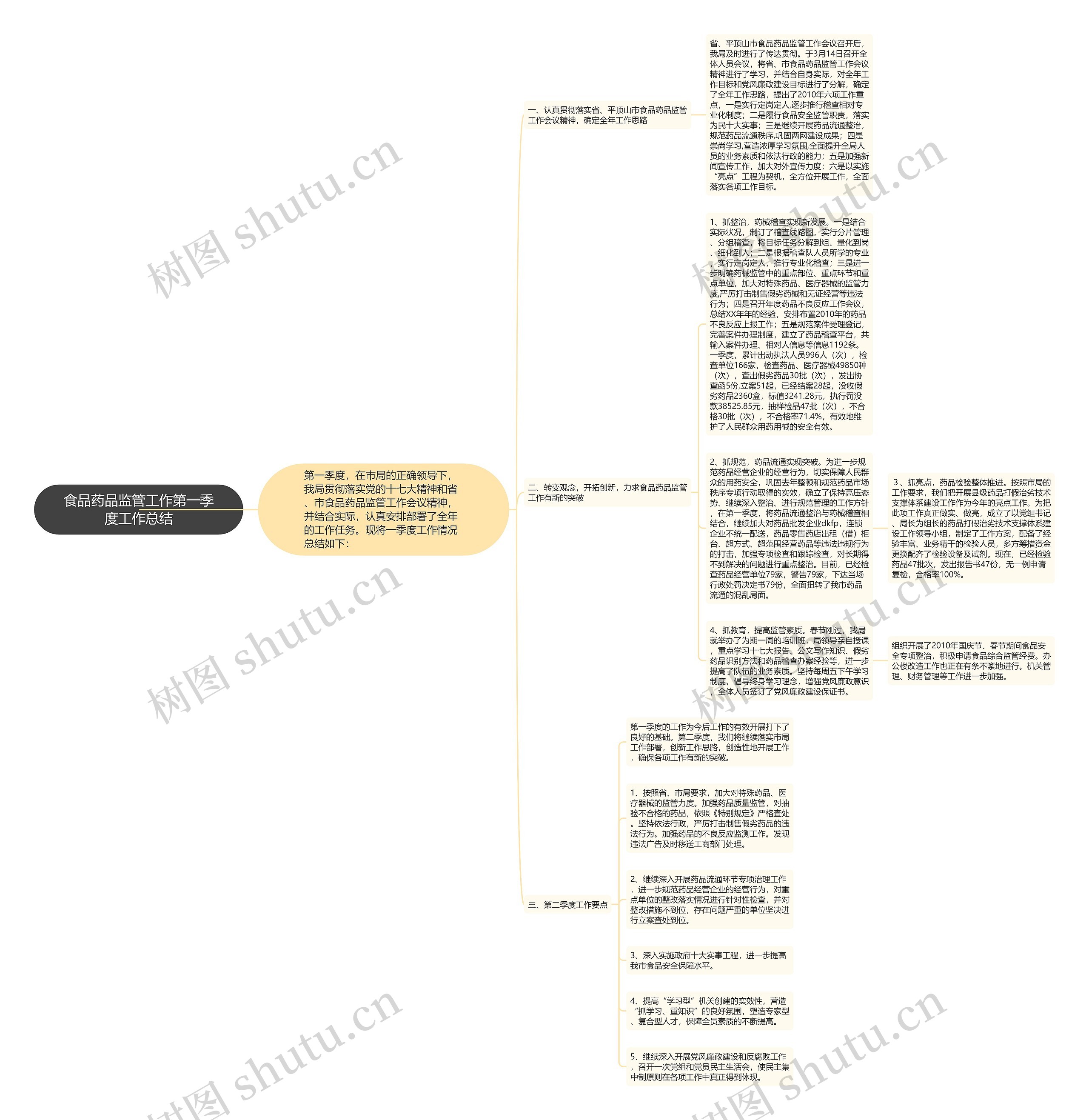 食品药品监管工作第一季度工作总结思维导图