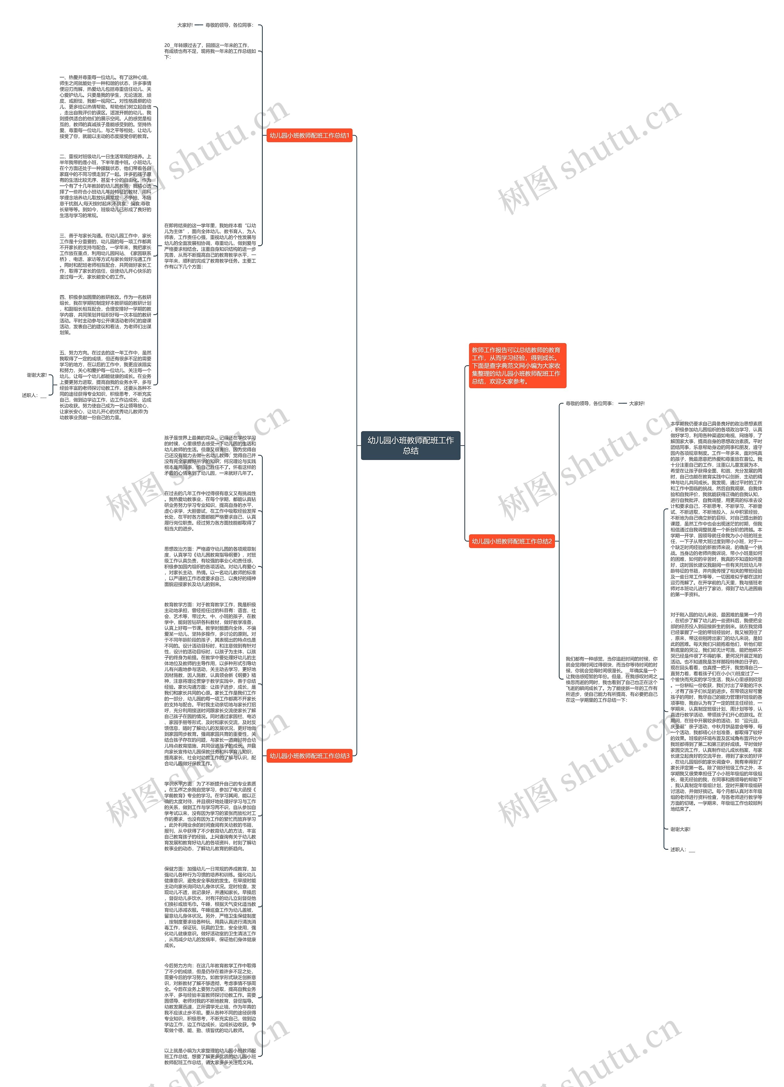 幼儿园小班教师配班工作总结思维导图