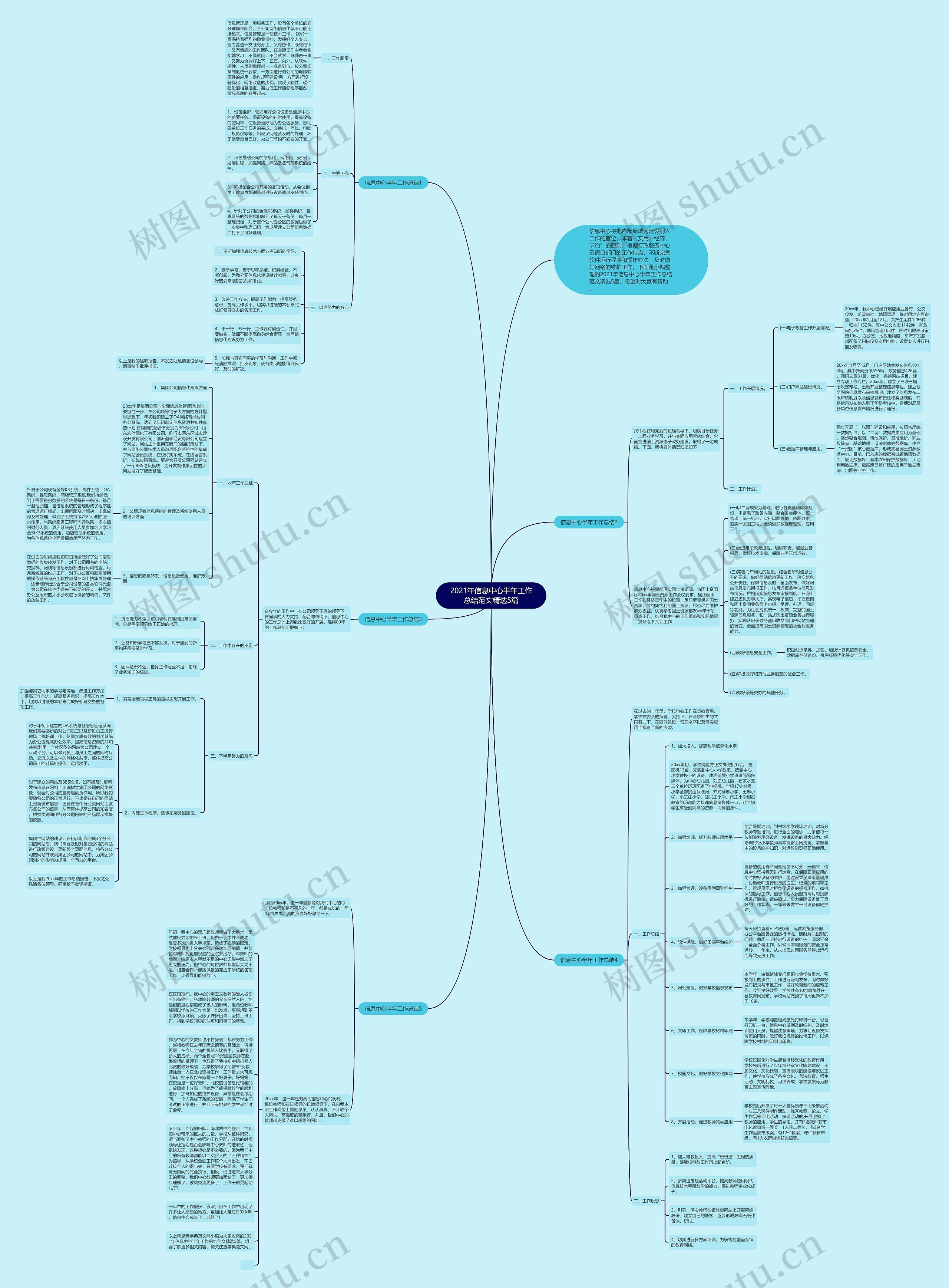 2021年信息中心半年工作总结范文精选5篇思维导图