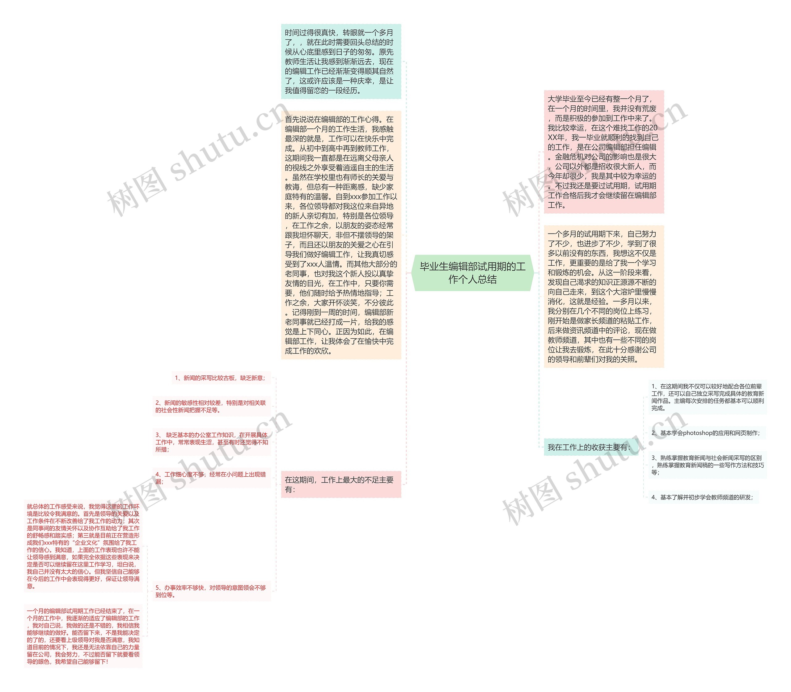 毕业生编辑部试用期的工作个人总结思维导图