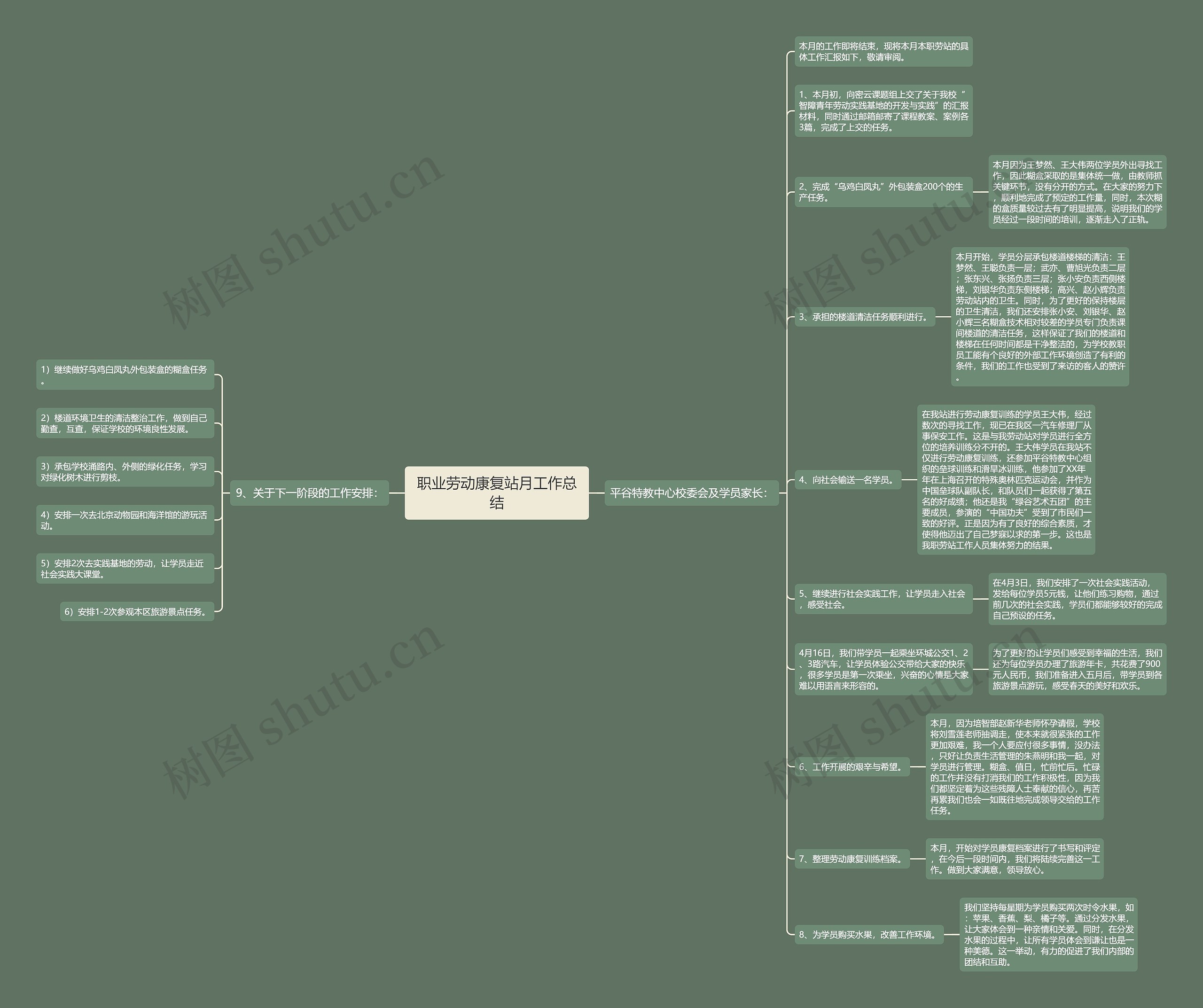 职业劳动康复站月工作总结思维导图