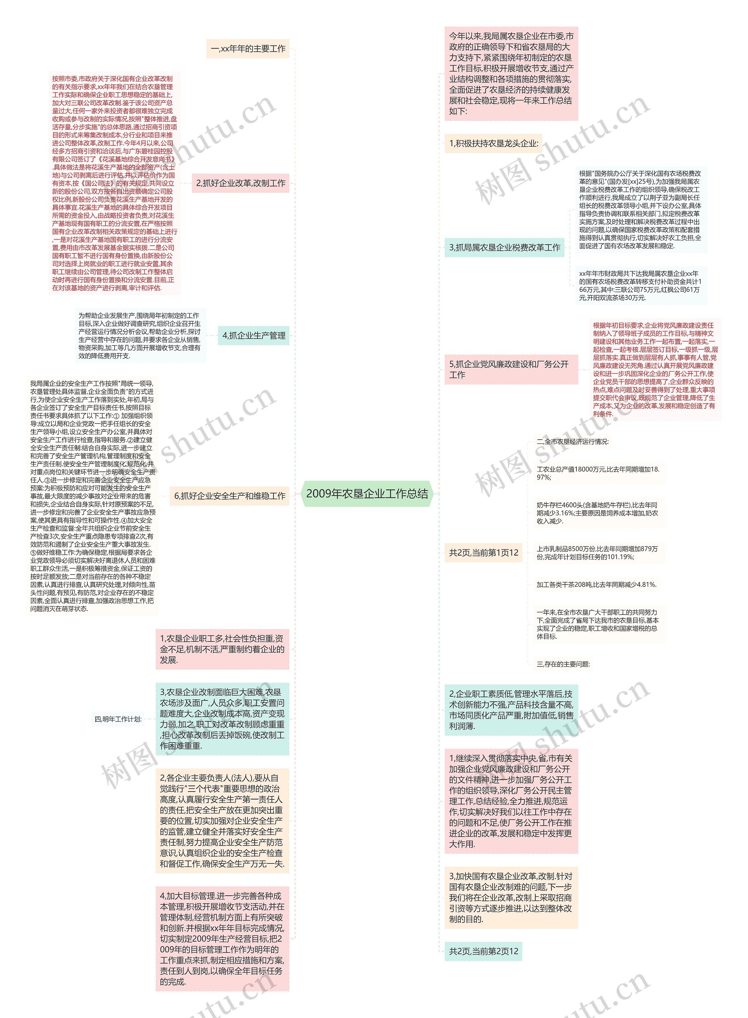 2009年农垦企业工作总结思维导图