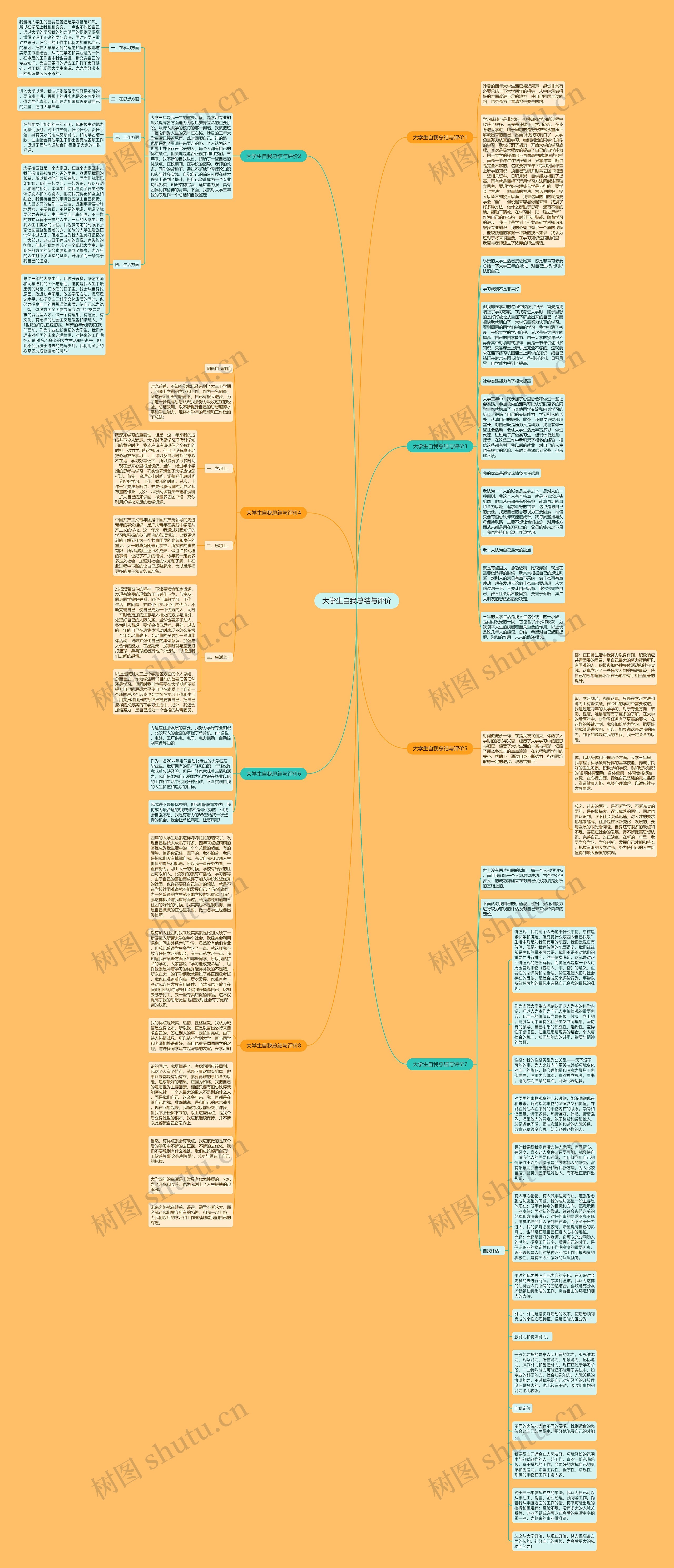 大学生自我总结与评价思维导图
