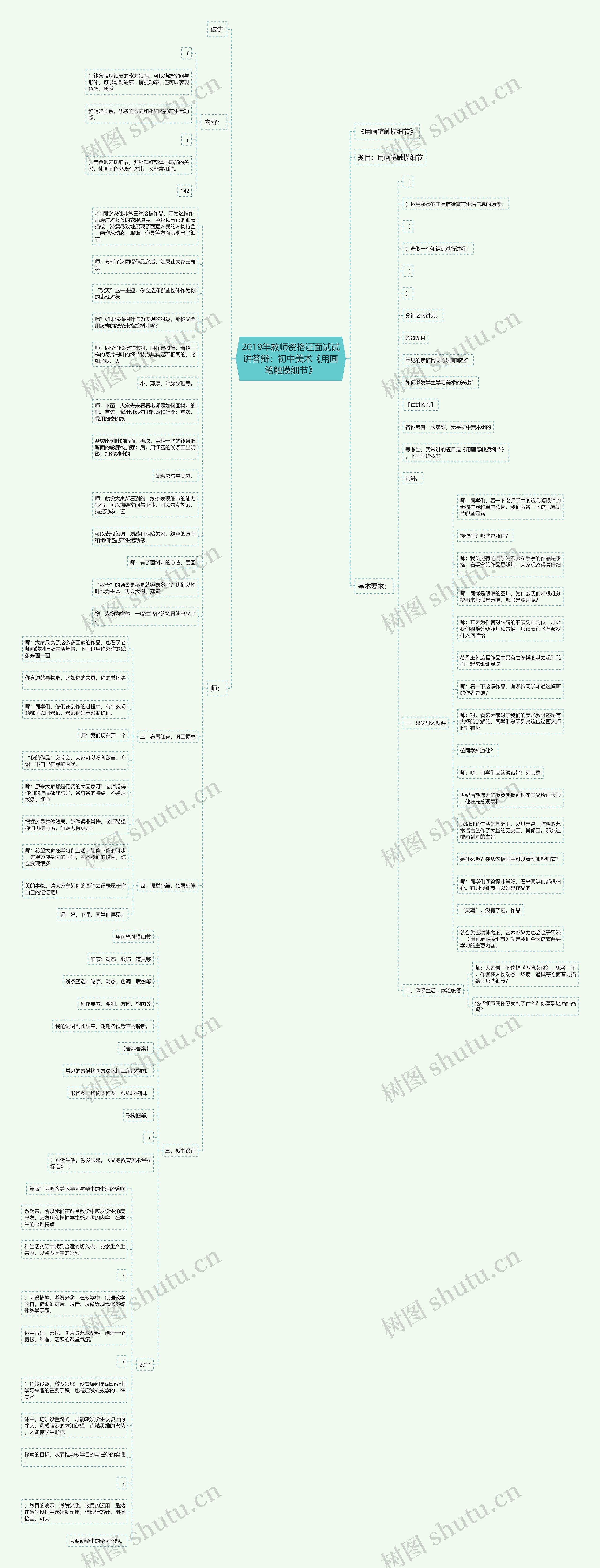 2019年教师资格证面试试讲答辩：初中美术《用画笔触摸细节》思维导图