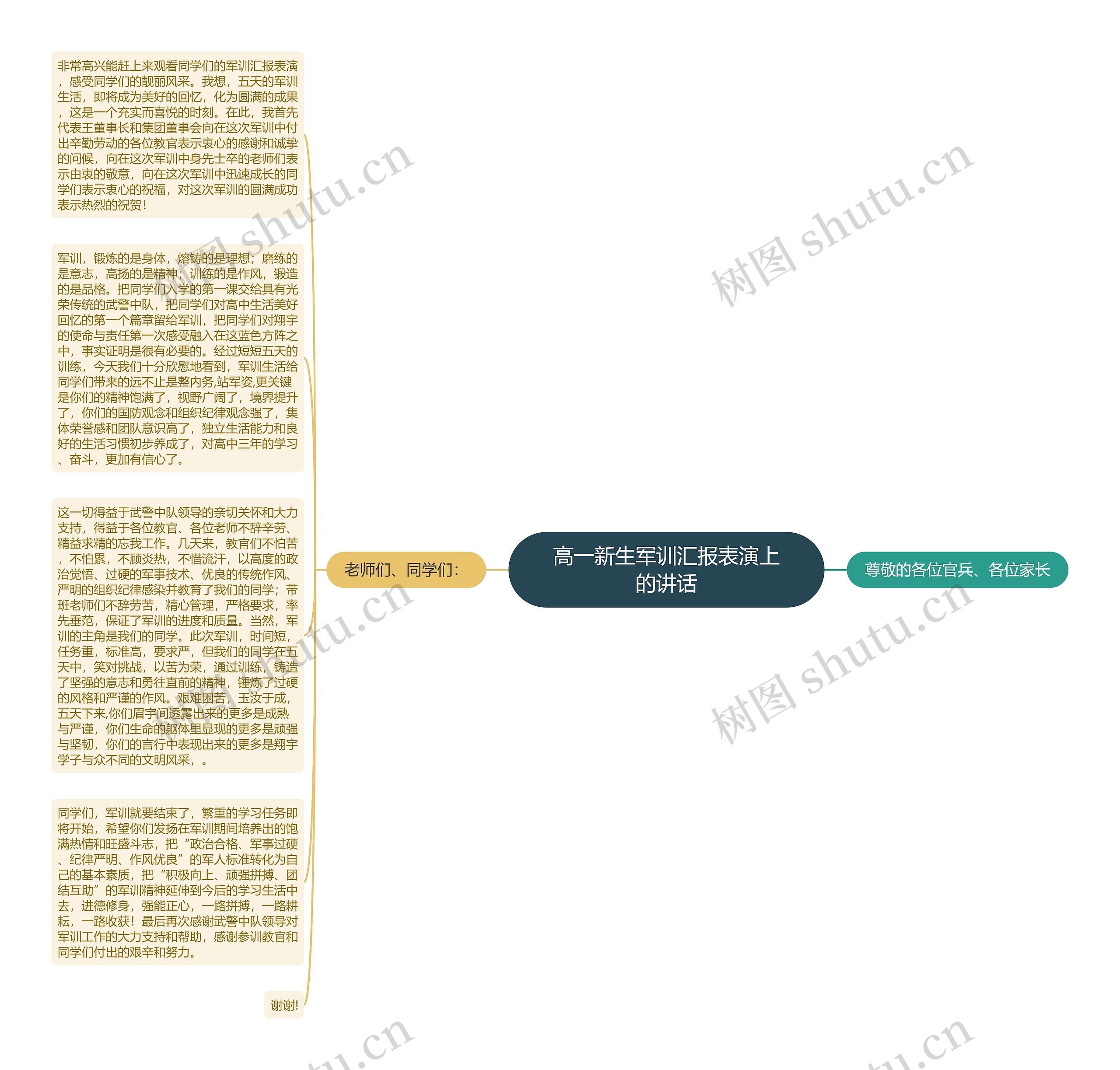 高一新生军训汇报表演上的讲话思维导图